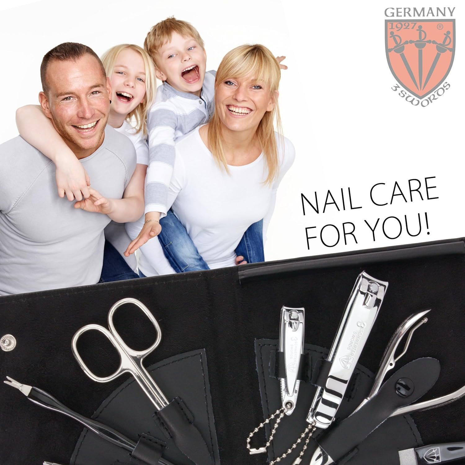 3 Swords Germany - brand quality 7 piece manicure pedicure grooming kit set for professional finger & toe nail care scissors clipper genuine leather case in gift box, Made in Germany - Image 6
