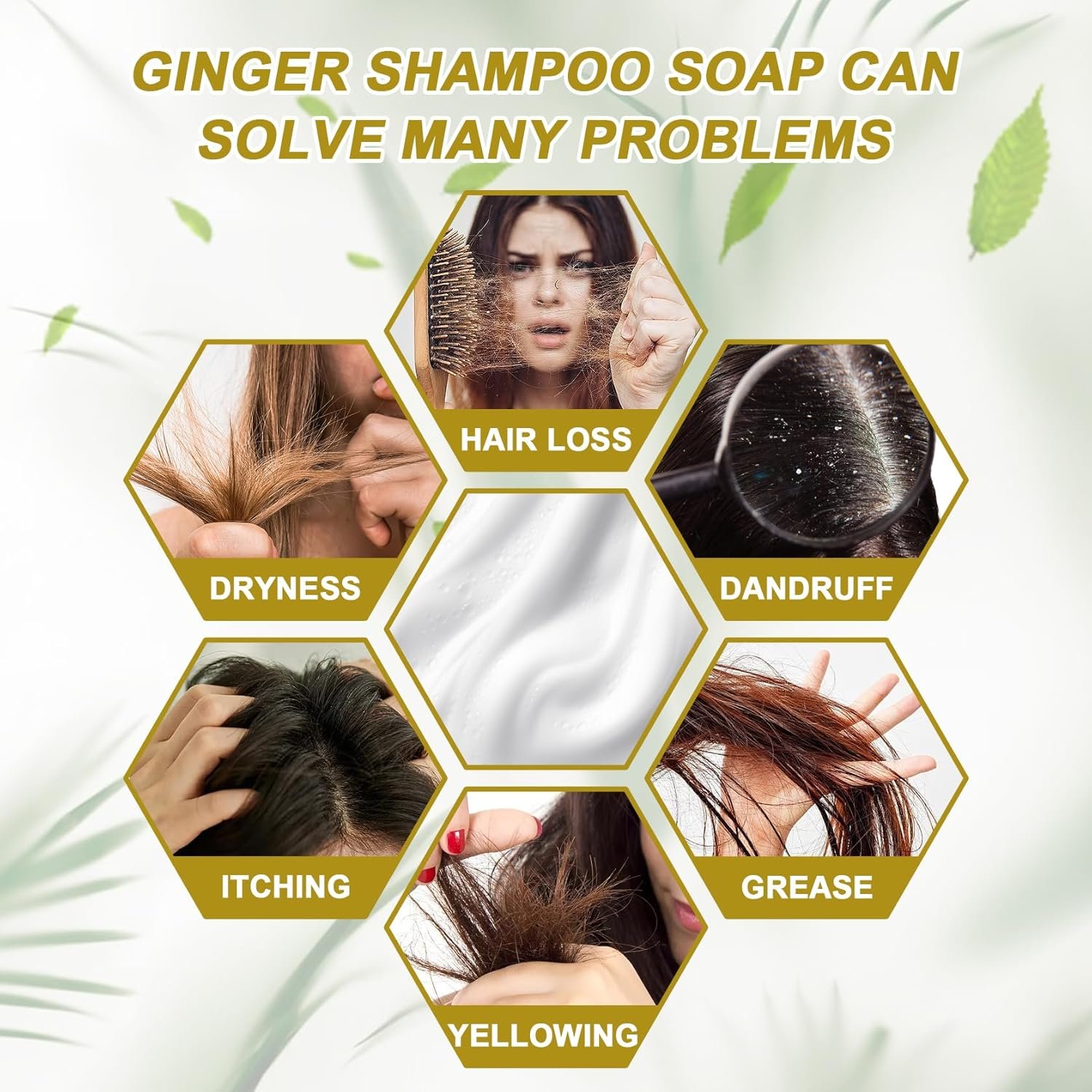 3PCS Ginger Shampoo Bar, Oil Control Refreshing Bars Shampoo for Men and Women, Multipurpose Gentle Moisturizing Cleansing Soap Bar for Face Hand Bath - Image 7