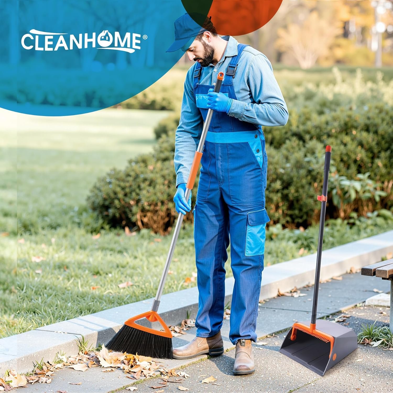 Commercial Broom and Dustpan Set with Long Handle, Outdoor Heavy Duty Broom and Dustpan for Rubbish Leaves Dog Pooper Scooper, Widely used in Courtyards, Garden, Gym,Hotels, Restaurants,Grey - Image 3