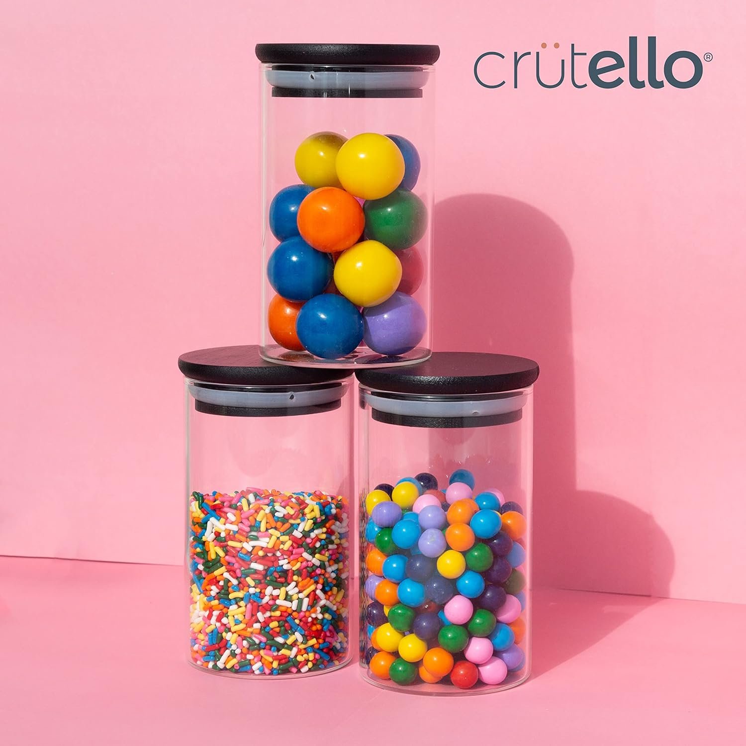 Crutello Glass Food Storage Containers with Black Bamboo Lids, 6 Pack - 16 Fluid oz Airtight Clear Kitchen Organization Canisters with Black Lids - Image 8