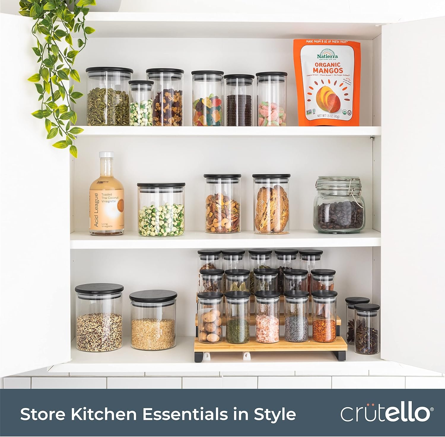 Crutello Glass Food Storage Containers with Black Bamboo Lids, 6 Pack - 16 Fluid oz Airtight Clear Kitchen Organization Canisters with Black Lids - Image 7