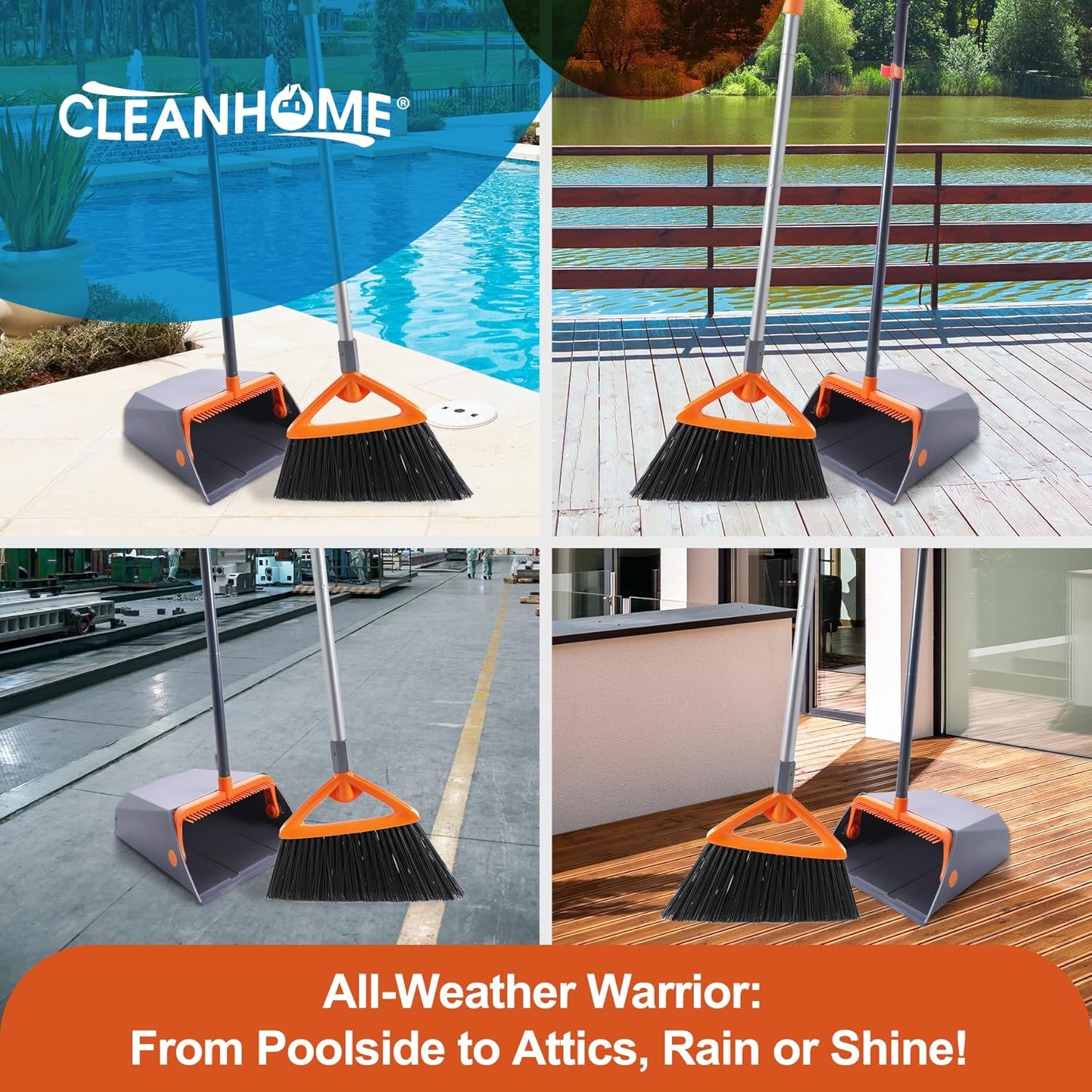 Commercial Broom and Dustpan Set with Long Handle, Outdoor Heavy Duty Broom and Dustpan for Rubbish Leaves Dog Pooper Scooper, Widely used in Courtyards, Garden, Gym,Hotels, Restaurants,Grey - Image 6