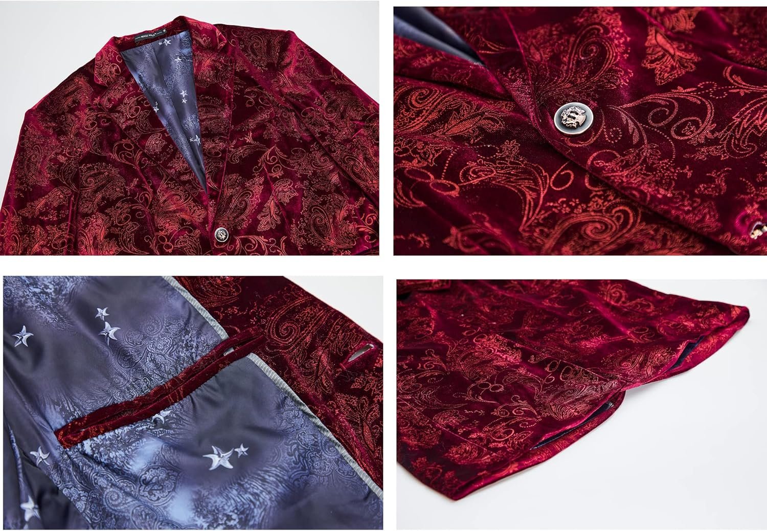 MAGE MALE Men's Dress Party Floral Suit Jacket Notched Lapel Slim Fit Two Button Stylish Blazer - Image 4