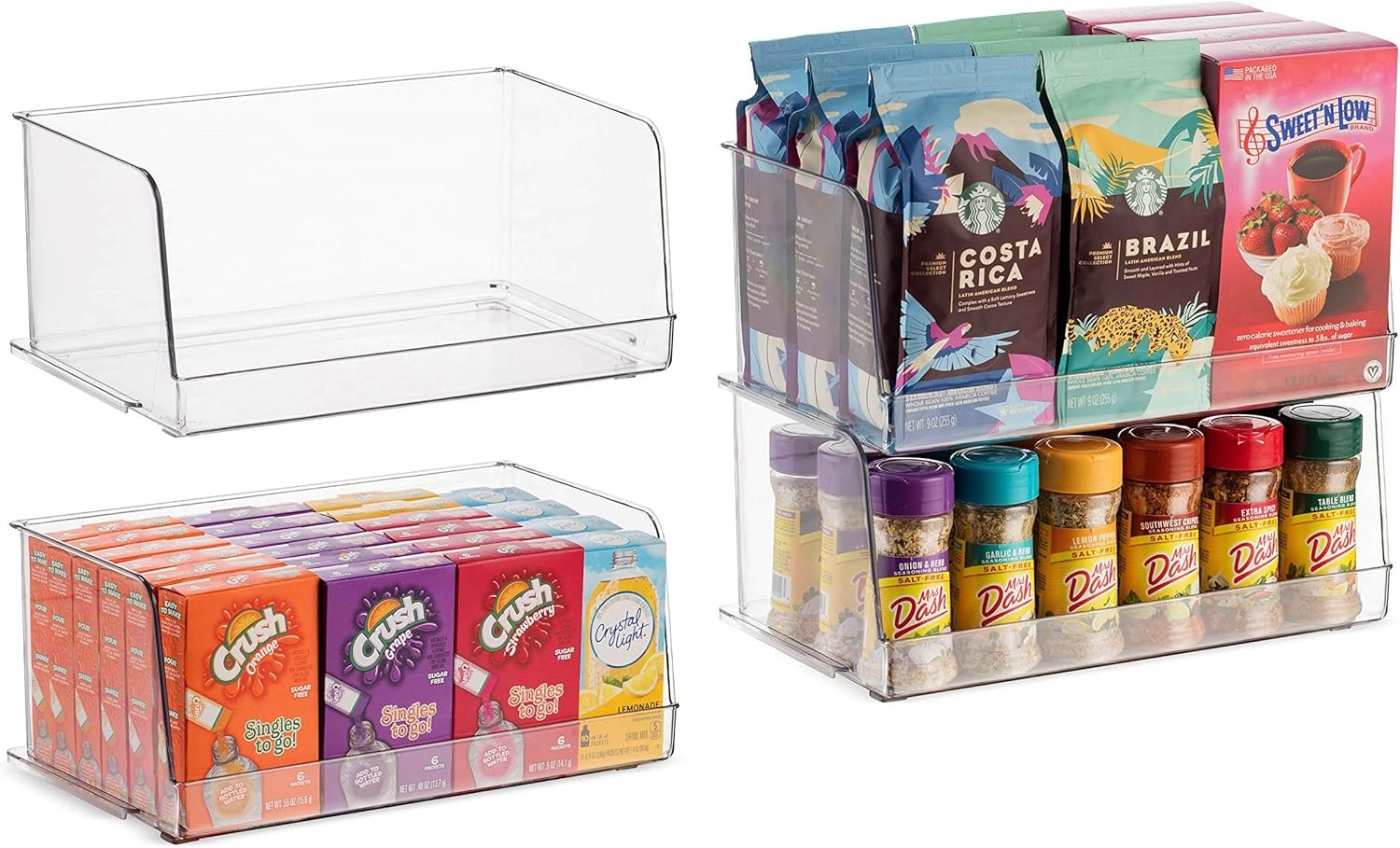 Set Of 4 Clear Pantry Organizer Bins Stackable Household Plastic Food Storage Basket with Wide Open Front for Kitchen, Countertops, Cabinets, Refrigerator, Freezer, Bedrooms, Bathrooms - 12" Wide - Image 2