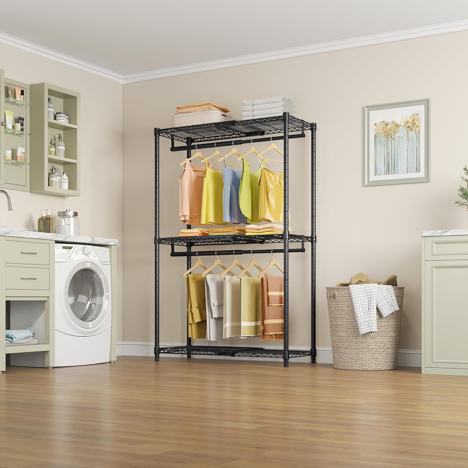 VIPEK X1 Expandable Clothes Rack Heavy Duty Adjustable from 2' to 3'5" with Adjustable Shelves and Hanger Rods, Reach-in & Walk-in Closets Metal Garment Racks Portable Closet, Black - Image 9