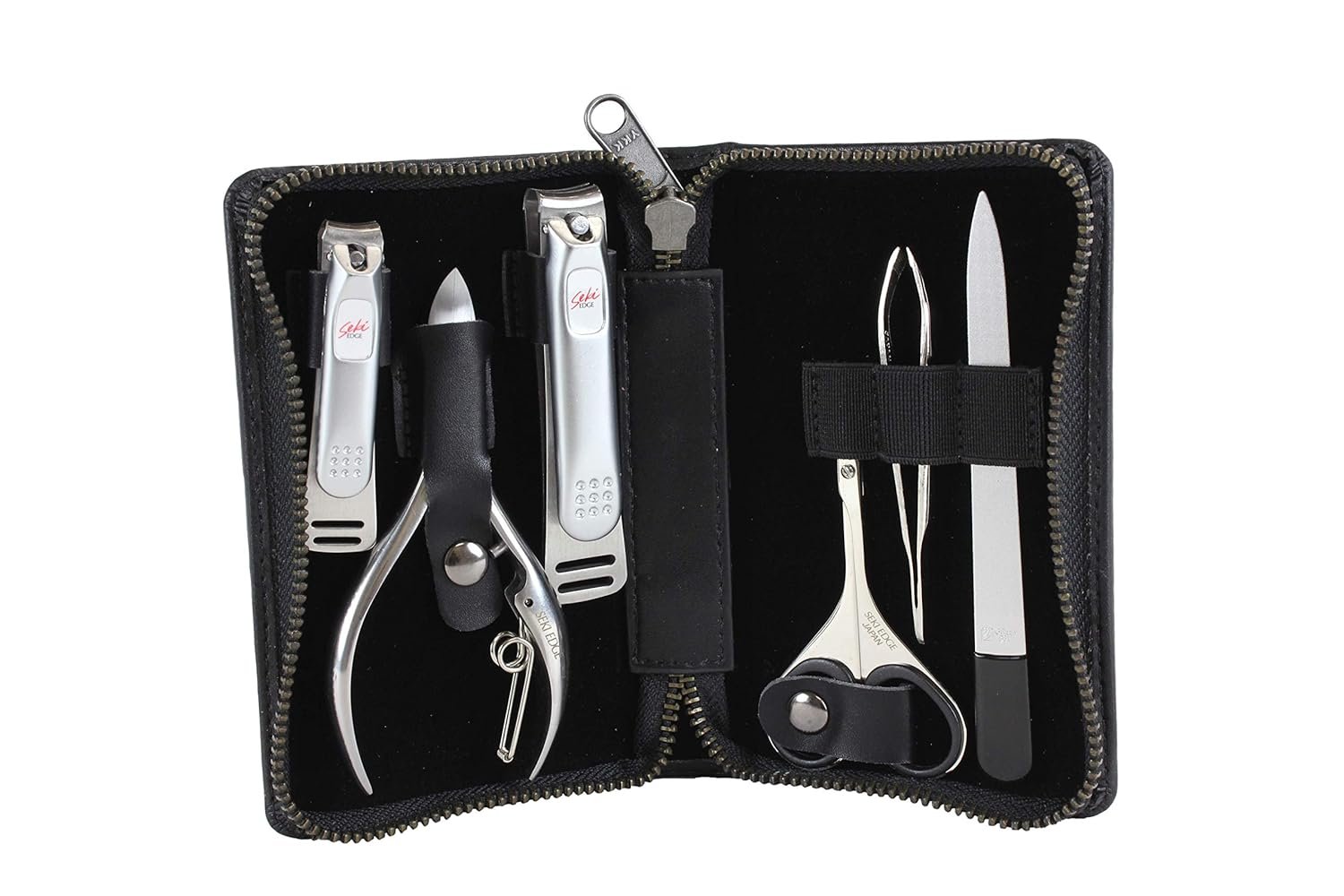 Seki Edge Craftsman Luxury Men's Grooming Set (SS-3103) - 6 Piece Premium Manicure & Pedicure Kit with Clippers, Nipper, Scissors, File, Tweezers in Travel Case - Image 2