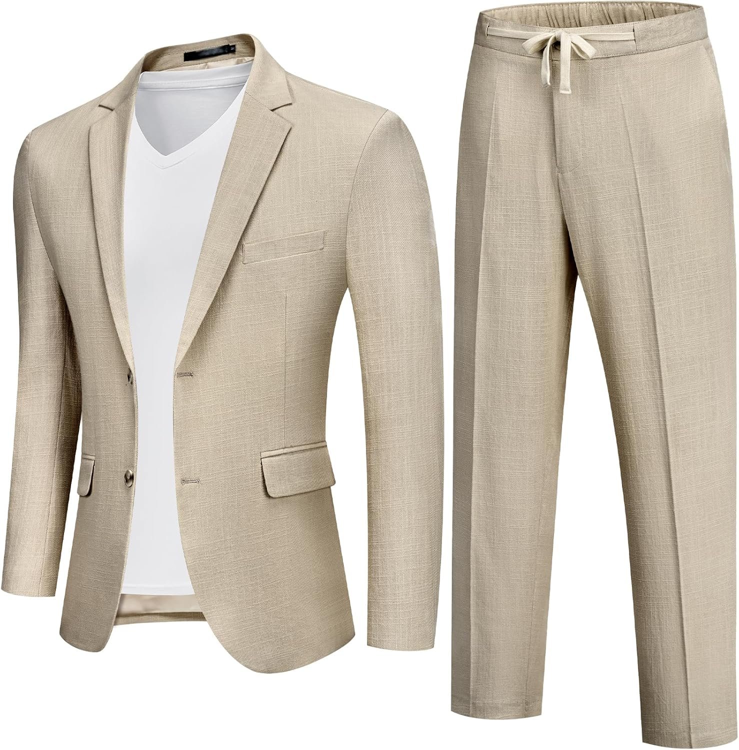 MAGE MALE Men's 2 Piece Linen Suits Set Casual Lightweight Blazer Jacket and Pants for Wedding Business Prom - Image 2