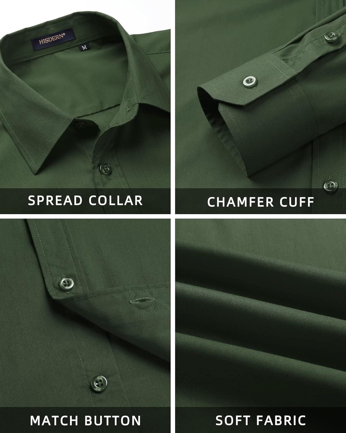 HISDERN Mens Dress Shirt with Tie Pocket Square Set Classic Button Down Shirt Matching Tie Long Sleeve Shirts - Image 5