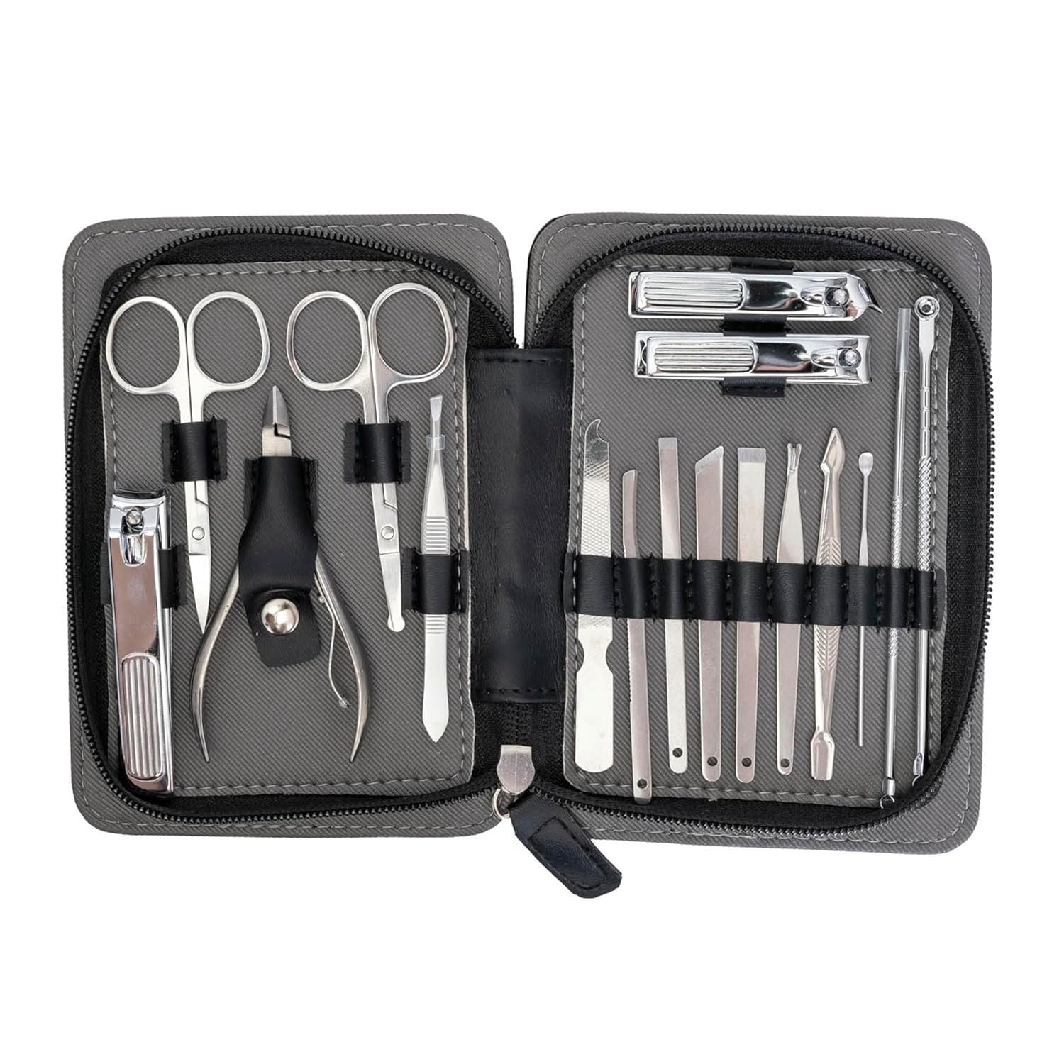 Pro MAN-I PEDI 17-Piece Manicure Pedicure Grooming Kit for Men Professional Stainless Steel Nail Clippers, Cuticle Tools & Scissors Set with Portable Black Travel Case - Image 2