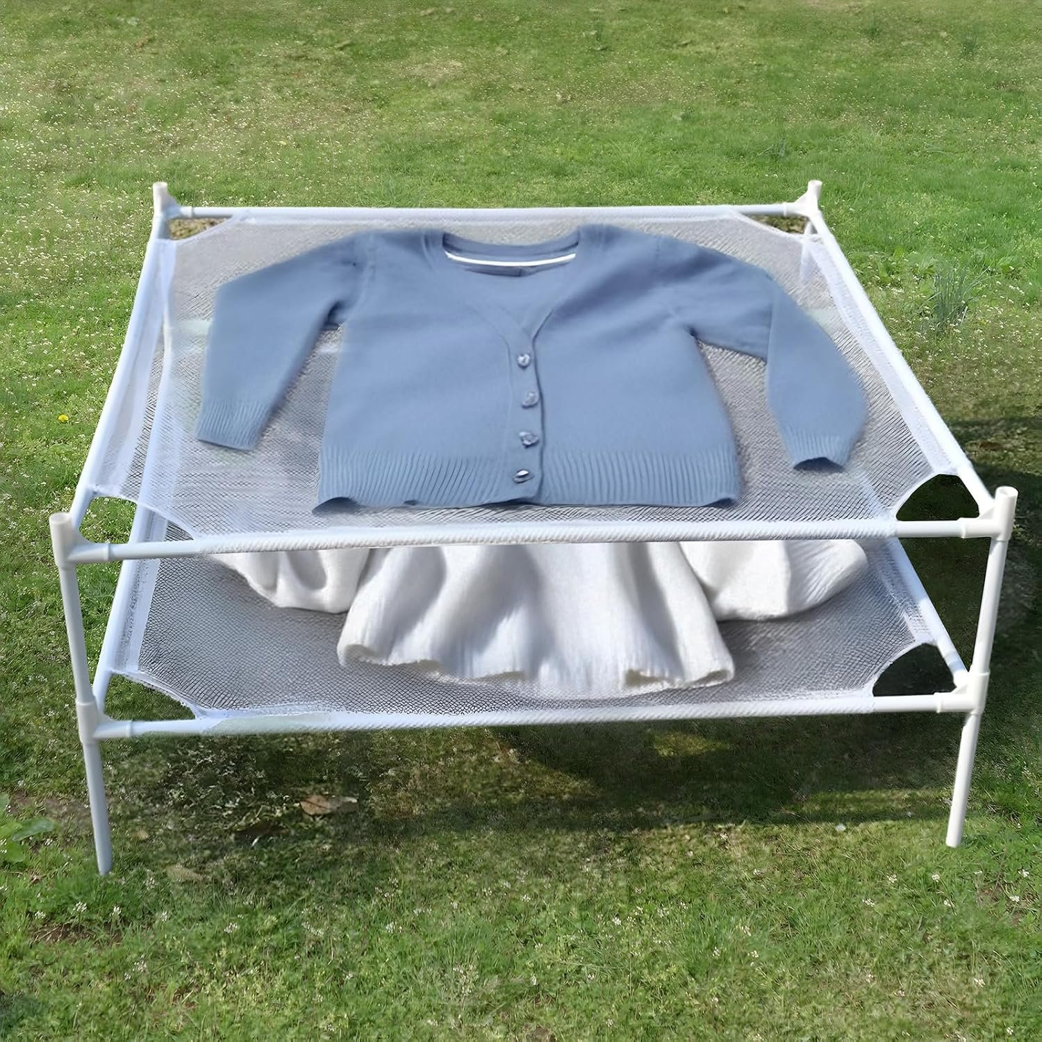 2-Layer Clothes Drying Rack - Flat Mesh, Stackable, Indoor & Outdoor Use - Image 8