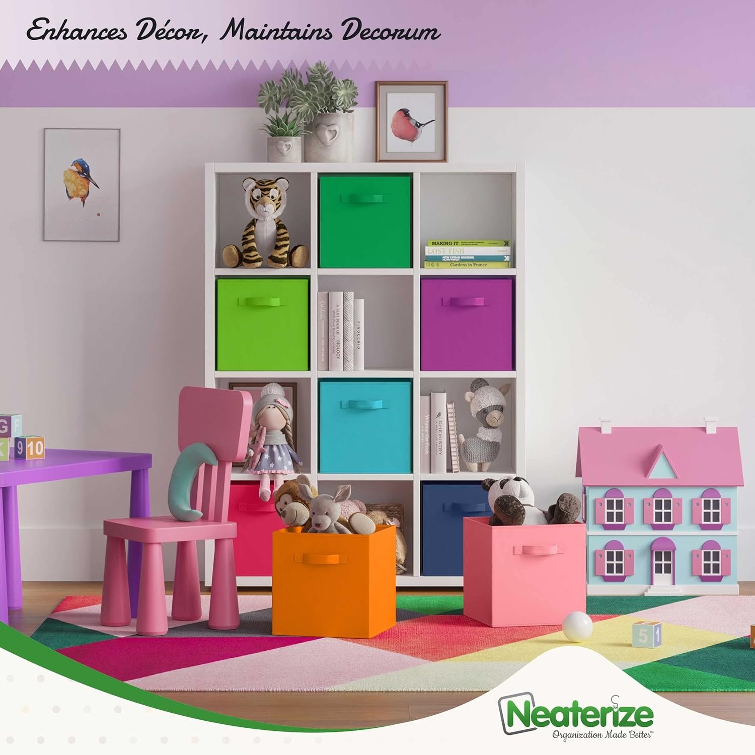 NEATERIZE 11 Inch Cube Storage Bins For Kids - Set of 8 - Fits Into Most Storage Cubes Organizer, Perfect For Toy, Clothing, nursery or General Closet Organization - Image 4