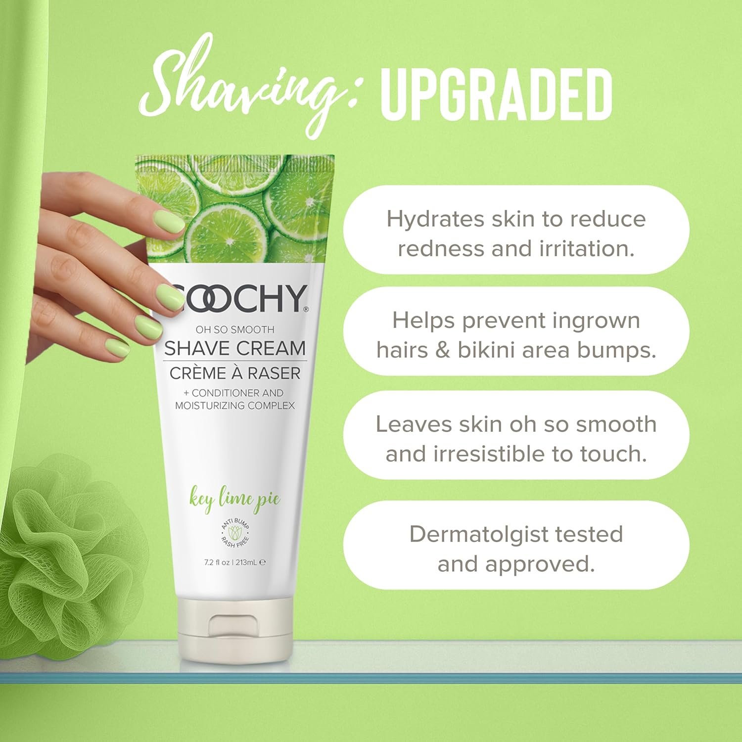 Coochy Shave Cream - Moisturizing Shave Lotion - Gentle Intimate Shaving Cream - For Bikini Area, Underarms, Legs & More - Rash-Free, Hydrating Formula - Key Lime Pie 12.5floz/ 370mL - Image 3