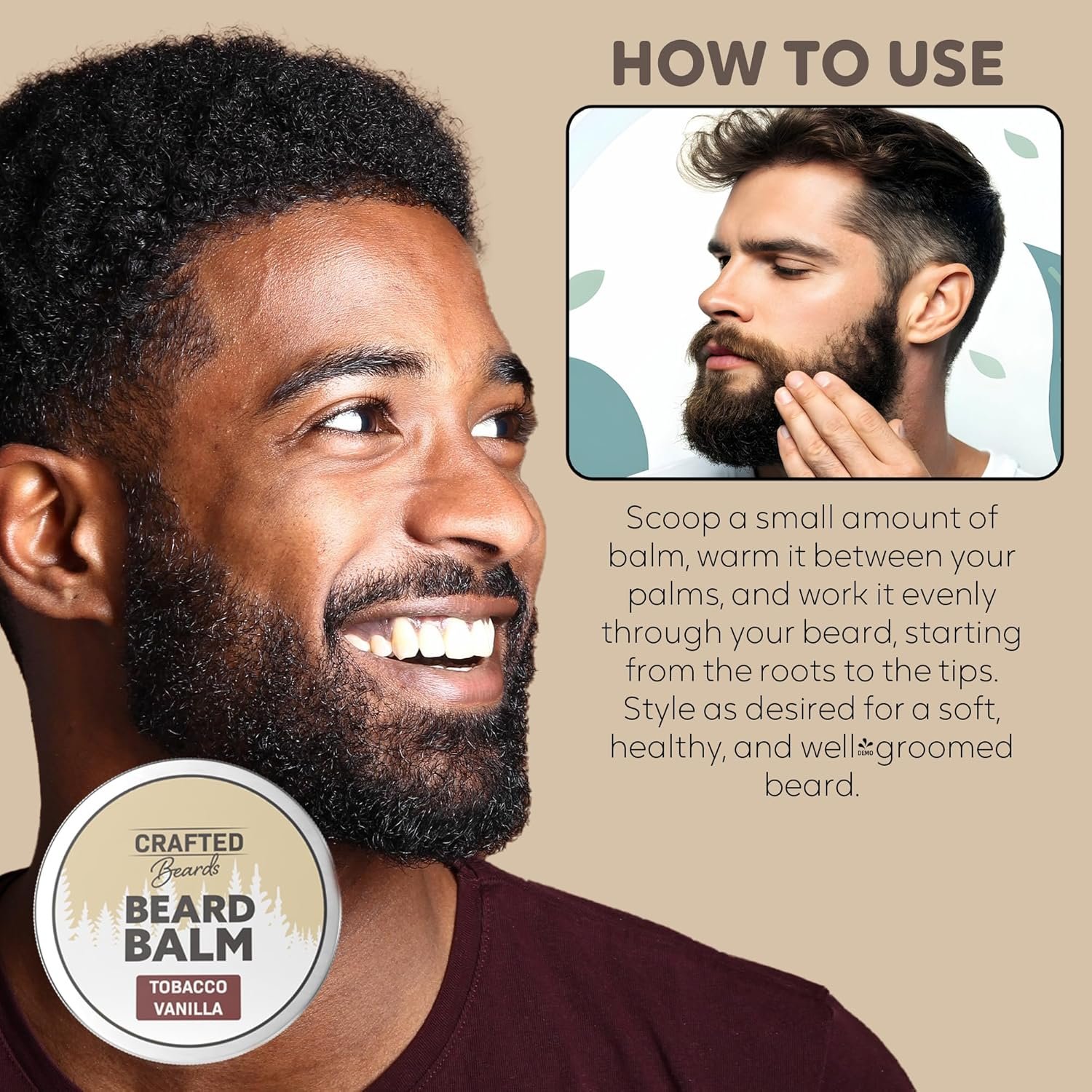 Beard Balm - Tobacco Vanilla Scent - 2oz Tin - Beard Wax - Light Hold - (TV) - Image 6