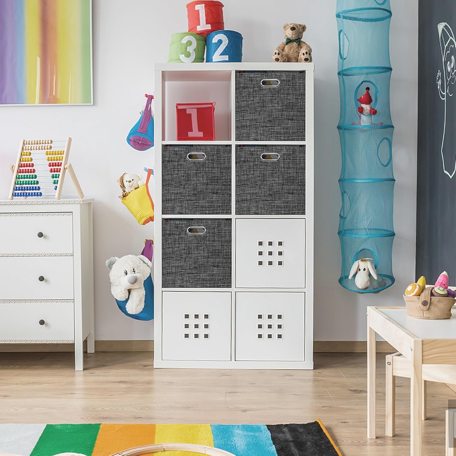 Posprica 13x15x13in Collapsible Storage Bins, Fabric Foldable Cube Storage Boxes, Decorative Storage Baskets Organizer for IKEA Kallax, Shelves, Closet, Clothes, Toy, Set of 4-Black - Image 8