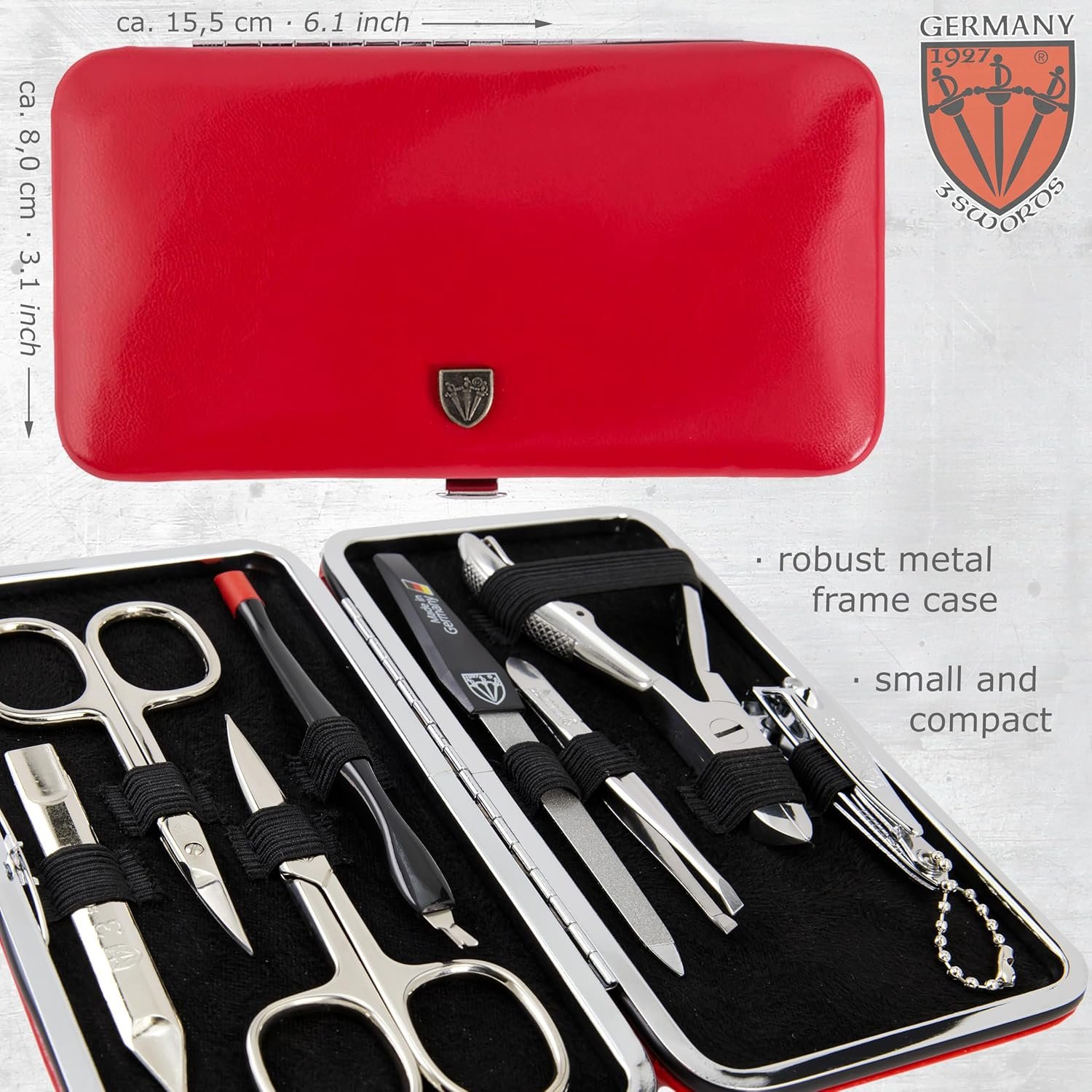 3 Swords Germany - brand quality 7 piece manicure pedicure grooming kit set for professional finger & toe nail care scissors clipper fashion leather case in gift box, Made by 3 Swords Germany (6288) - Image 6