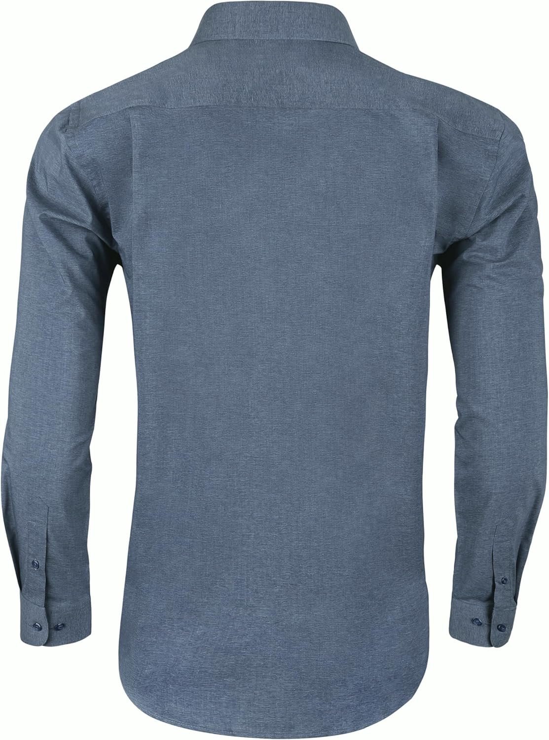 Men's Dress Shirt Long Sleeve Stretch Wrinkle-Resistant Formal Shirt Business Casual Heather Button Down Shirts - Image 3