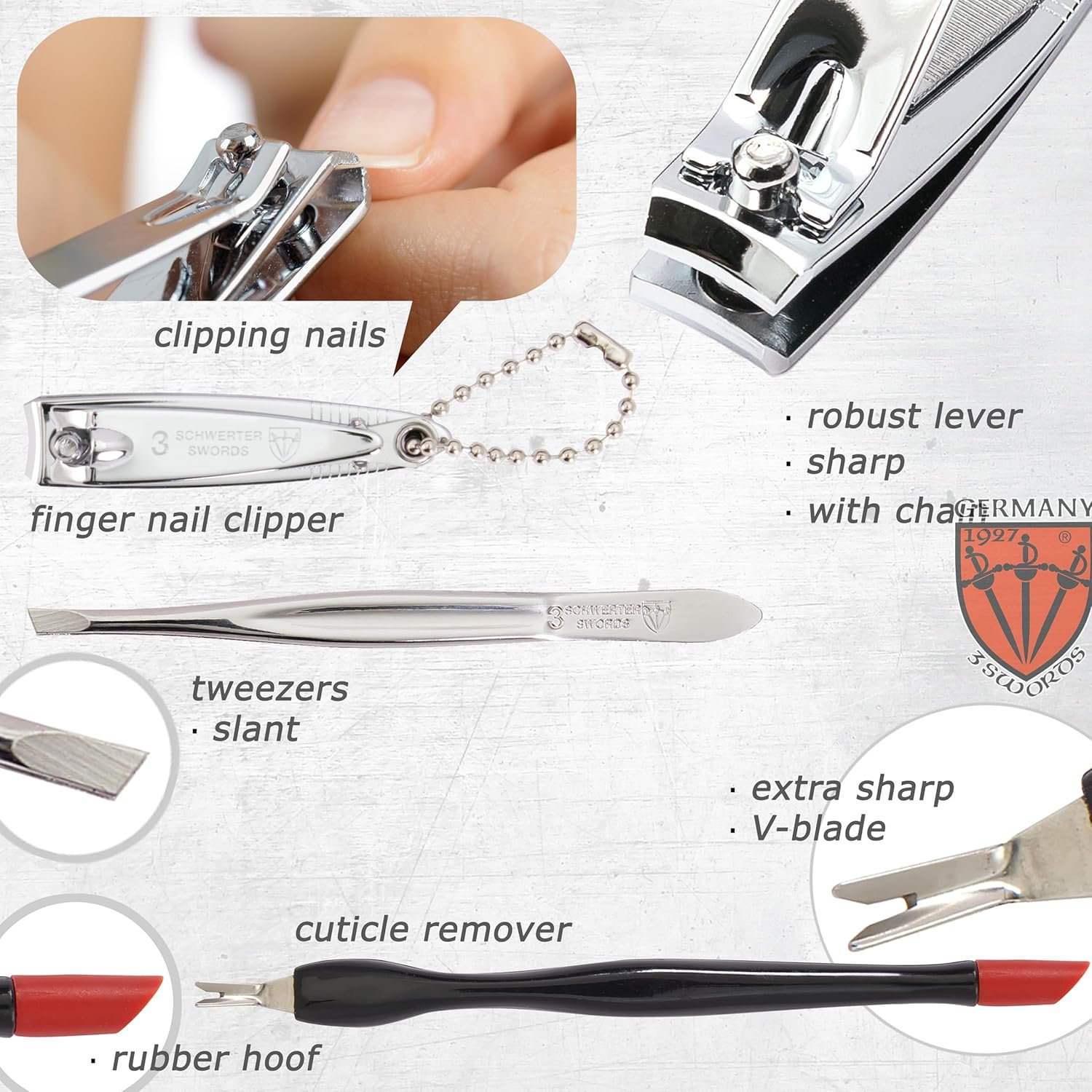 3 Swords Germany - brand quality 7 piece manicure pedicure grooming kit set for professional finger & toe nail care scissors clipper fashion leather case in gift box, Made by 3 Swords Germany (6288) - Image 5