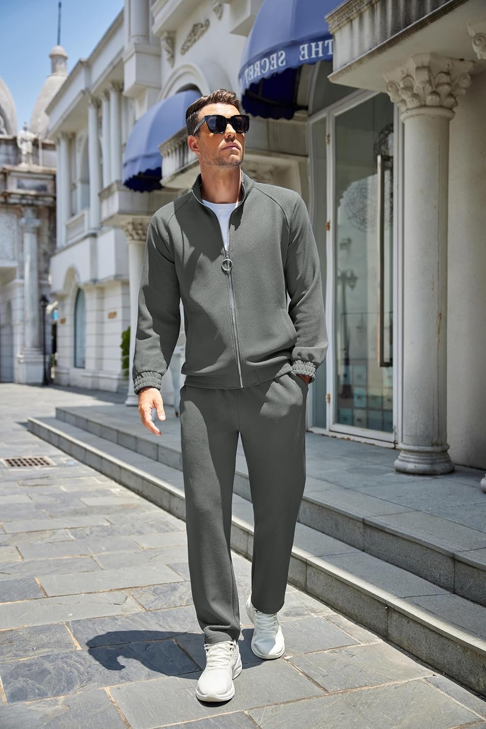 COOFANDY Mens 2 Piece Casual Suits Set Jogging Track Suit Zipper Sweatsuit Running Tracksuits - Image 3