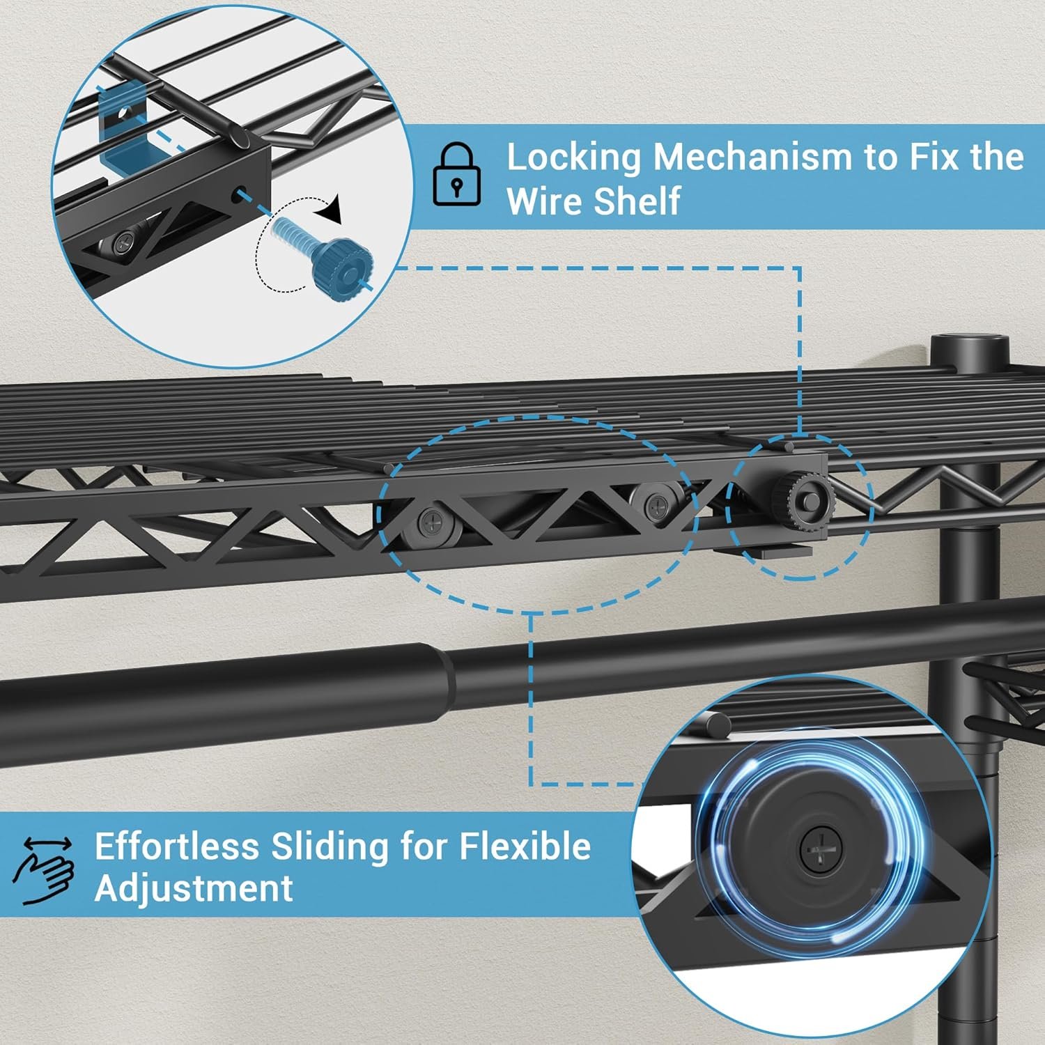VIPEK X1 Expandable Clothes Rack Heavy Duty Adjustable from 2' to 3'5" with Adjustable Shelves and Hanger Rods, Reach-in & Walk-in Closets Metal Garment Racks Portable Closet, Black - Image 6