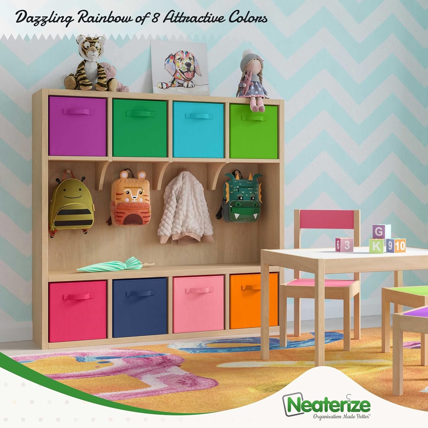 NEATERIZE 11 Inch Cube Storage Bins For Kids - Set of 8 - Fits Into Most Storage Cubes Organizer, Perfect For Toy, Clothing, nursery or General Closet Organization - Image 6