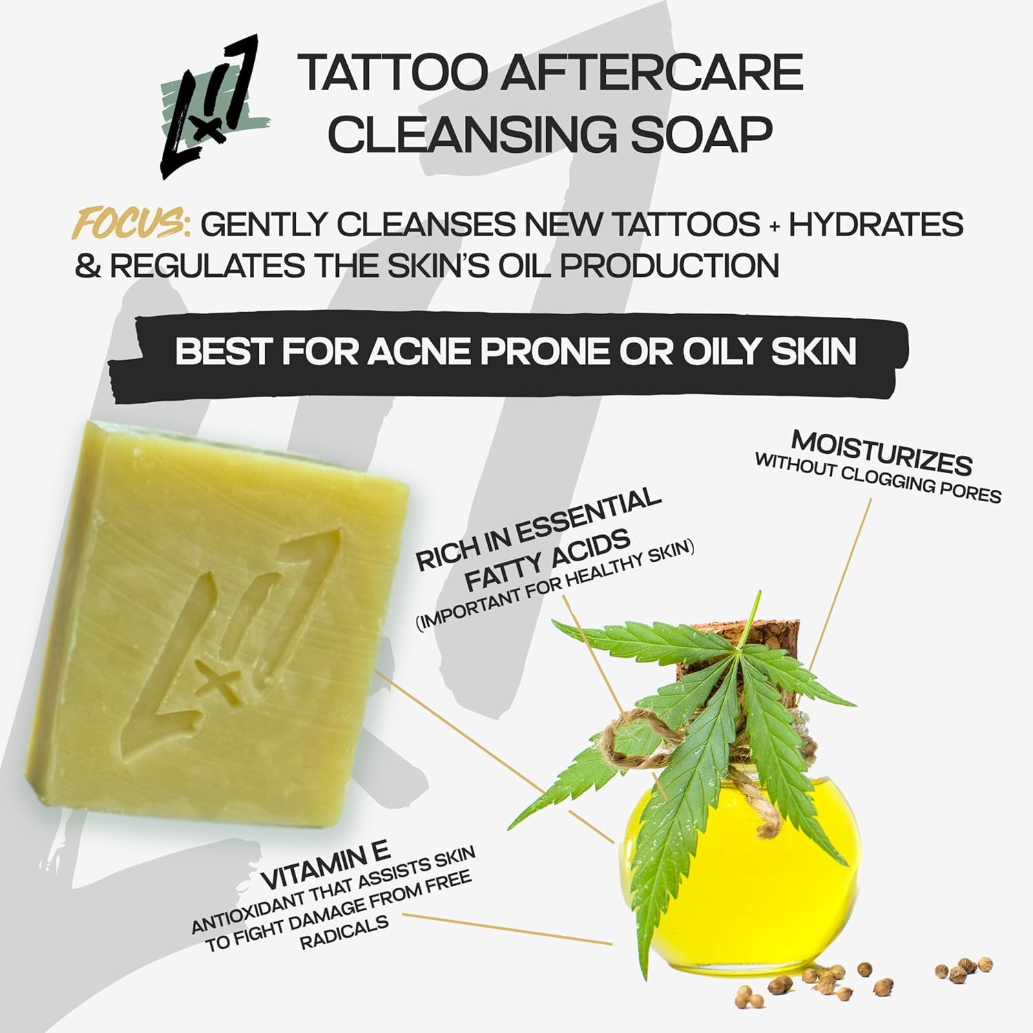 Tattoo Aftercare Soap Gentle Formula for Care, Cleansing and Healing of New Tattoos Unscented Natural Sea Buckthorn Hemp and Shea Butter Soap Bar For All Skin Types 4oz Bars 3 Pack - Image 9