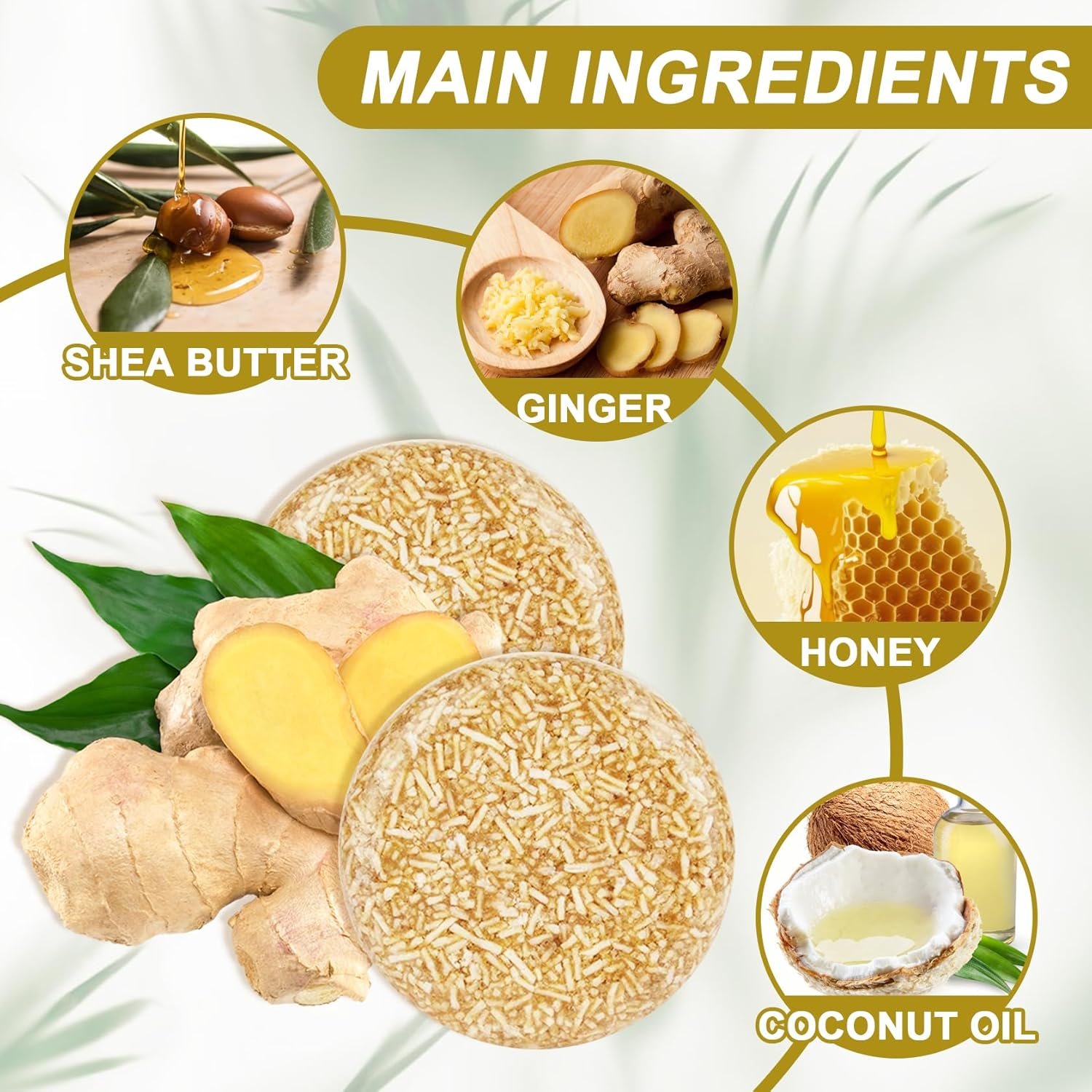 3PCS Ginger Shampoo Bar, Oil Control Refreshing Bars Shampoo for Men and Women, Multipurpose Gentle Moisturizing Cleansing Soap Bar for Face Hand Bath - Image 5