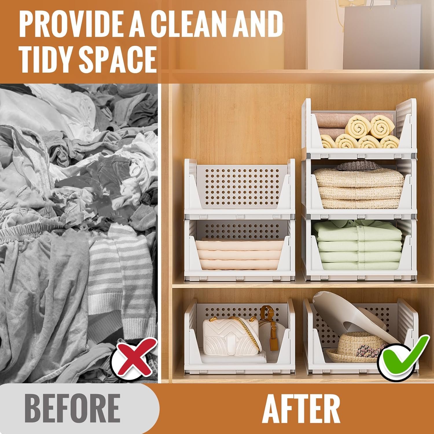 Neprock Stackable Plastic Storage Drawers for Closet Organizers and Storage,4 Pack Open Storage Bins Closet Shelf Clothes Organizer for Closet Wardrobe(4L) - Image 6