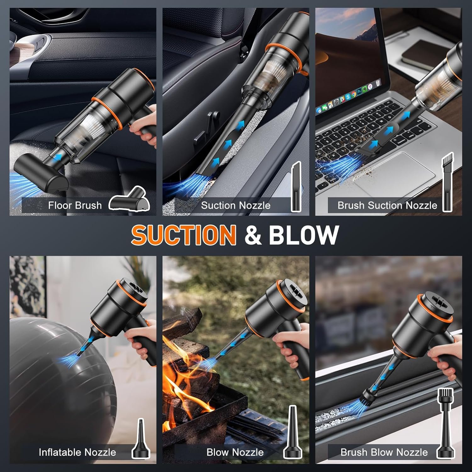 KMM Handheld Car Vacuum Cleaner, 11000PA Vacuum Cleaner & Air Duster, 120W High Power Vacuum Portable Cordless, Hand Held Vacuum Rechargeable with Multi-Nozzles & LED Light for Home, Car, Office - Image 5