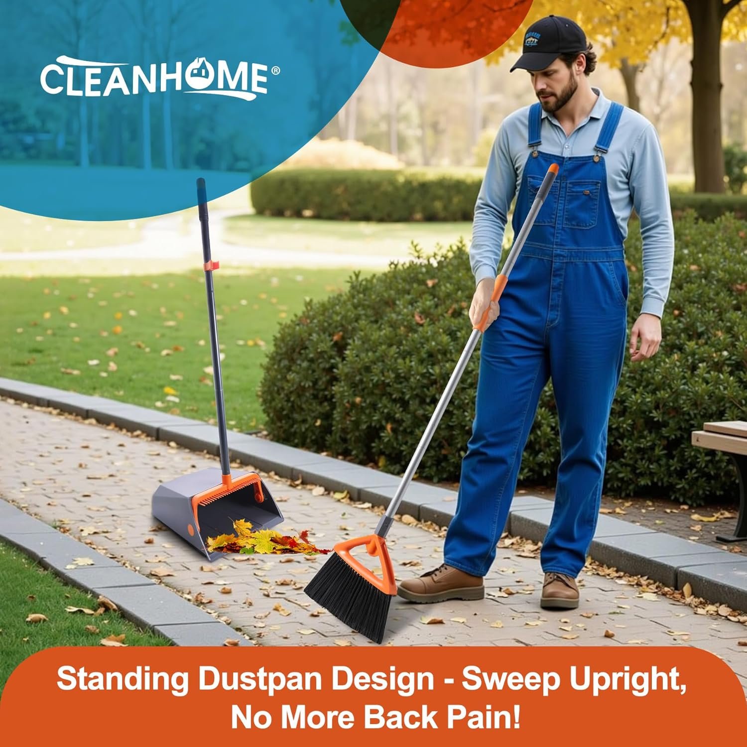 Commercial Broom and Dustpan Set with Long Handle, Outdoor Heavy Duty Broom and Dustpan for Rubbish Leaves Dog Pooper Scooper, Widely used in Courtyards, Garden, Gym,Hotels, Restaurants,Grey - Image 8