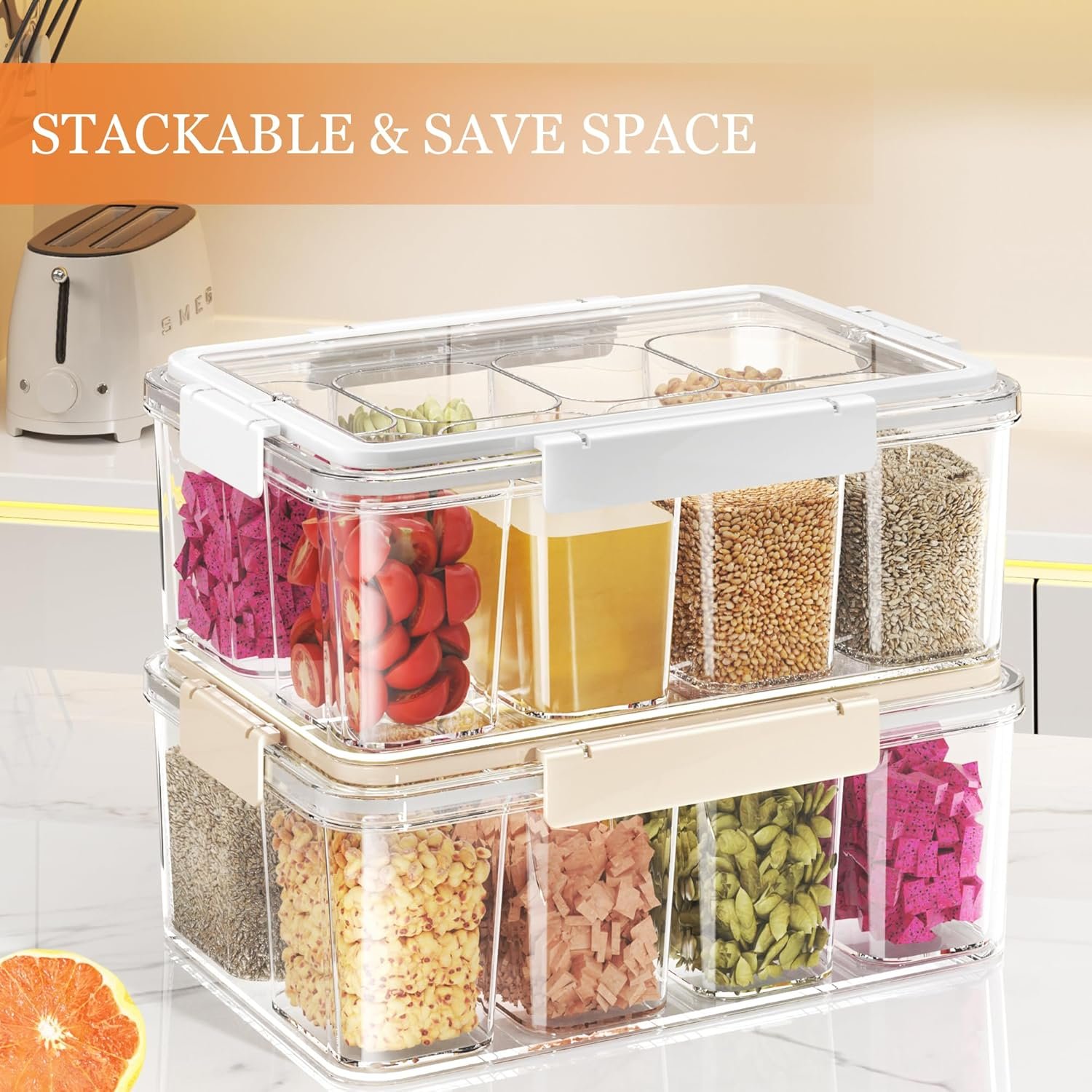 MineSign 3Pack Snackle Box Container Set Divided Food Serving Tray with Handle Clear Snack Platters for Candy, Fruits, Nuts Portable Storage Container for Meal Prep, Travel, Parties - Image 4