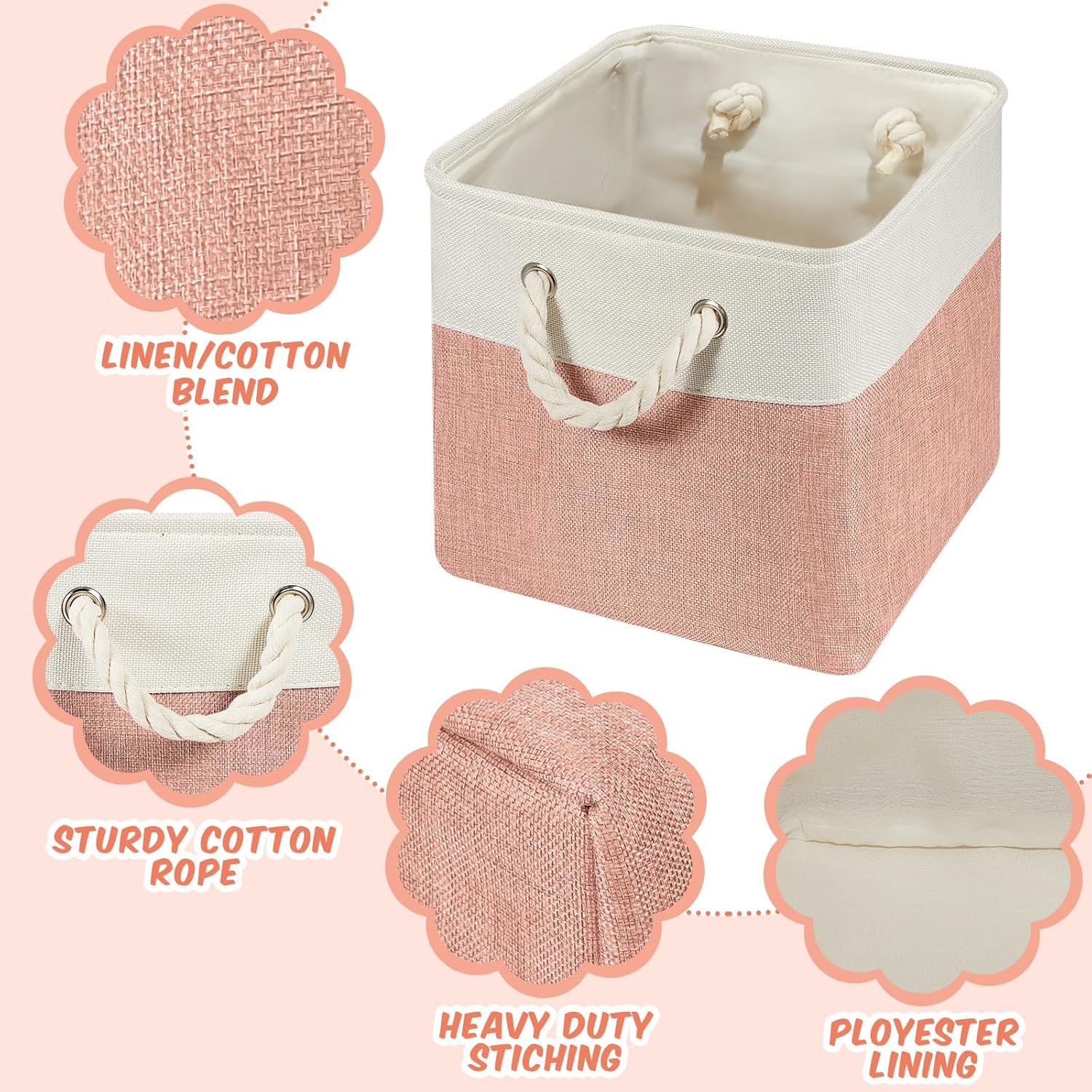 6 Pcs 13 x 13 Inch Cube Storage Bins Fabric Storage Organizer Bins Foldable Cube Baskets with Sturdy Carry Handles Wicker Baskets for Home (Morandi Colors) - Image 4