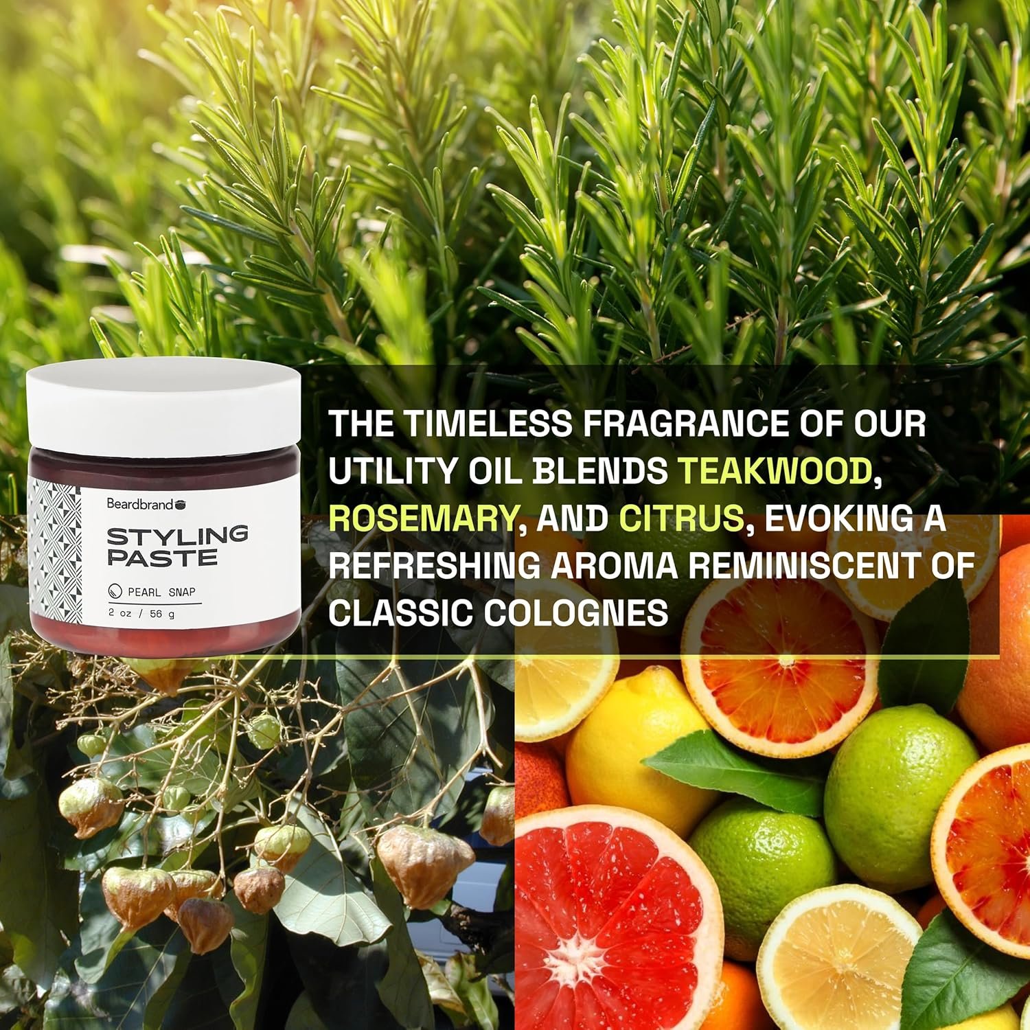 Beardbrand Beard Styling Paste - Medium Hold and Natural Look Hair Paste for Men - Versatile Beard Balm & Hair Styling Cream - Teakwood, Rosemary, & Citrus Scent- 56 grams - Image 6