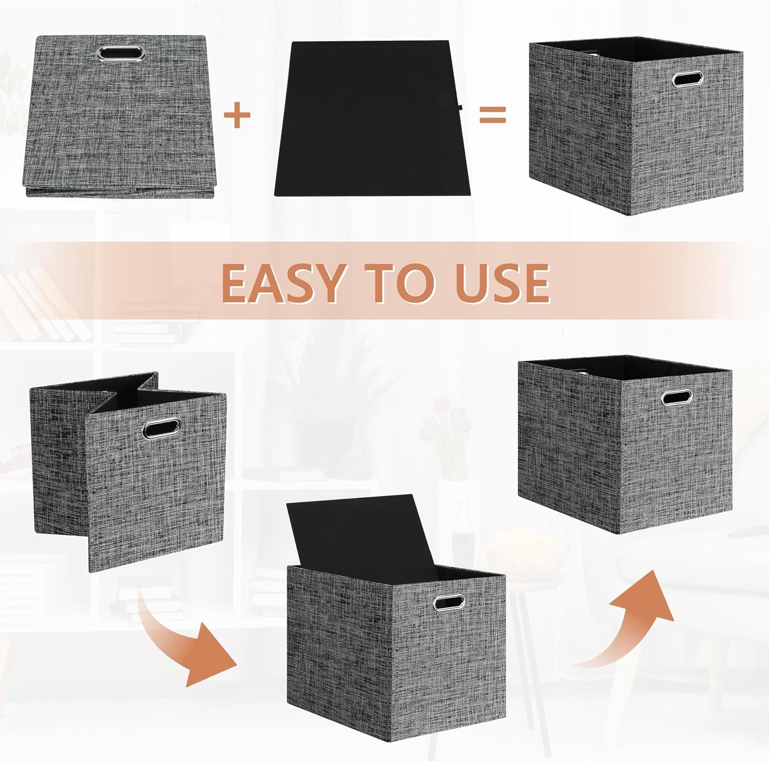 Posprica 13x15x13in Collapsible Storage Bins, Fabric Foldable Cube Storage Boxes, Decorative Storage Baskets Organizer for IKEA Kallax, Shelves, Closet, Clothes, Toy, Set of 4-Black - Image 7