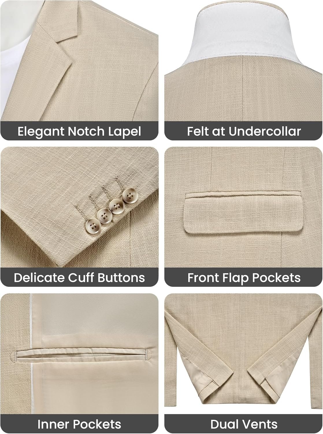 MAGE MALE Men's 2 Piece Linen Suits Set Casual Lightweight Blazer Jacket and Pants for Wedding Business Prom - Image 3