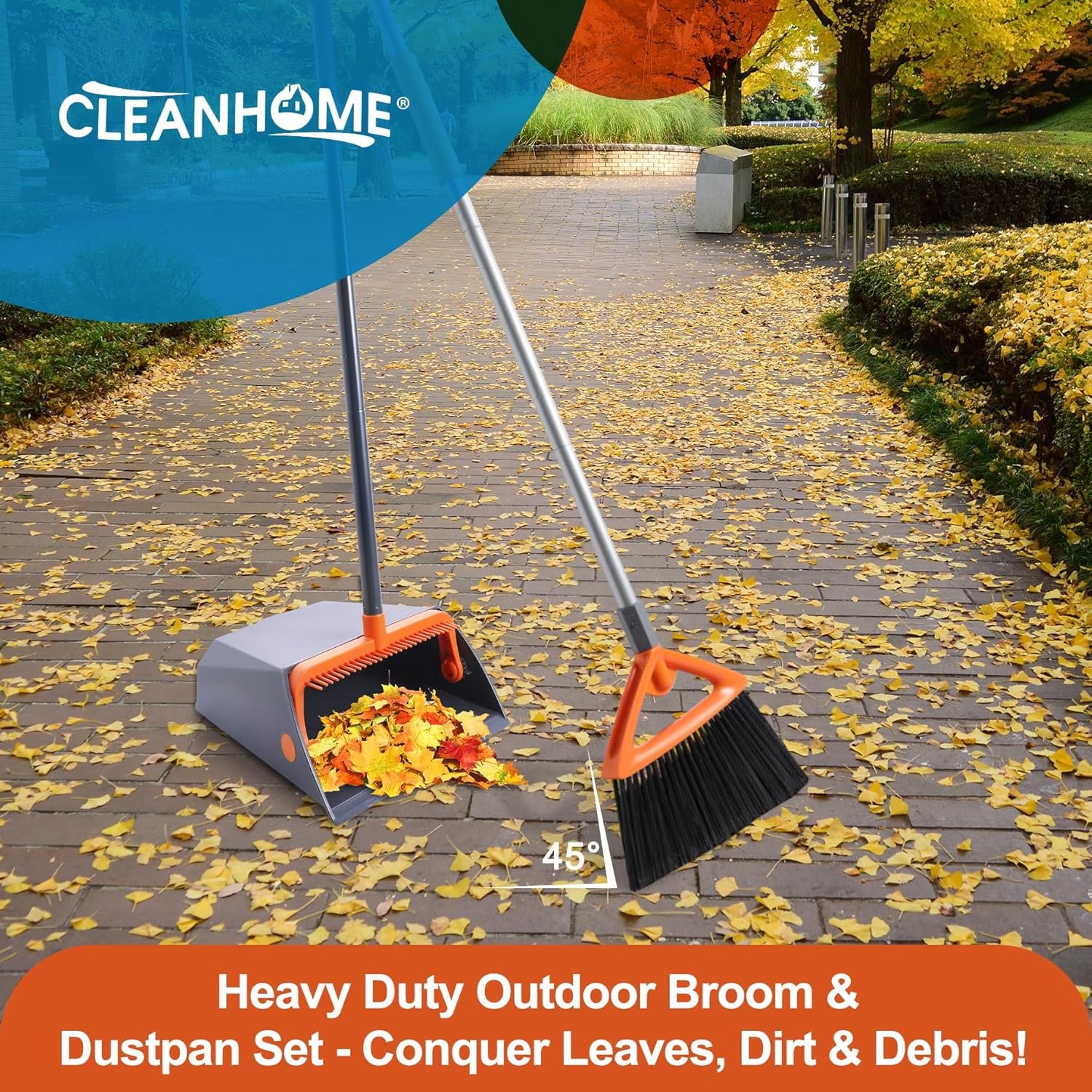 Commercial Broom and Dustpan Set with Long Handle, Outdoor Heavy Duty Broom and Dustpan for Rubbish Leaves Dog Pooper Scooper, Widely used in Courtyards, Garden, Gym,Hotels, Restaurants,Grey - Image 9
