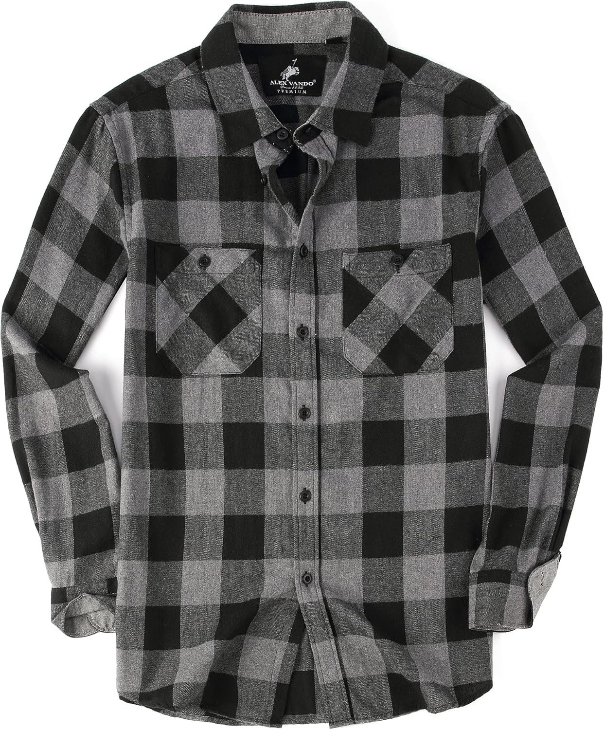 Alex Vando Mens Button Down Shirts Regular Fit Long Sleeve Casual Plaid Flannel Shirt - Image 2