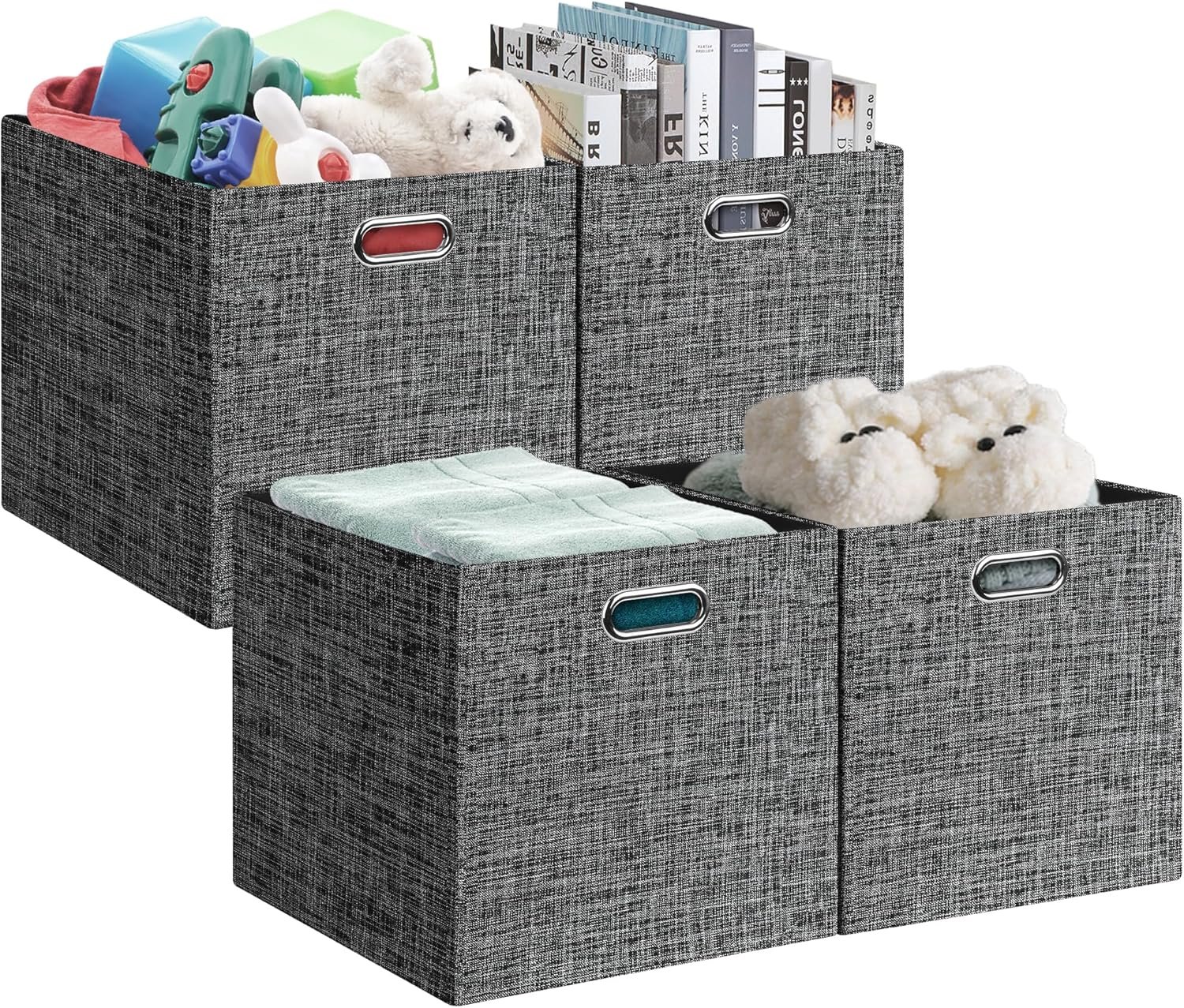 Posprica 13x15x13in Collapsible Storage Bins, Fabric Foldable Cube Storage Boxes, Decorative Storage Baskets Organizer for IKEA Kallax, Shelves, Closet, Clothes, Toy, Set of 4-Black - Image 2