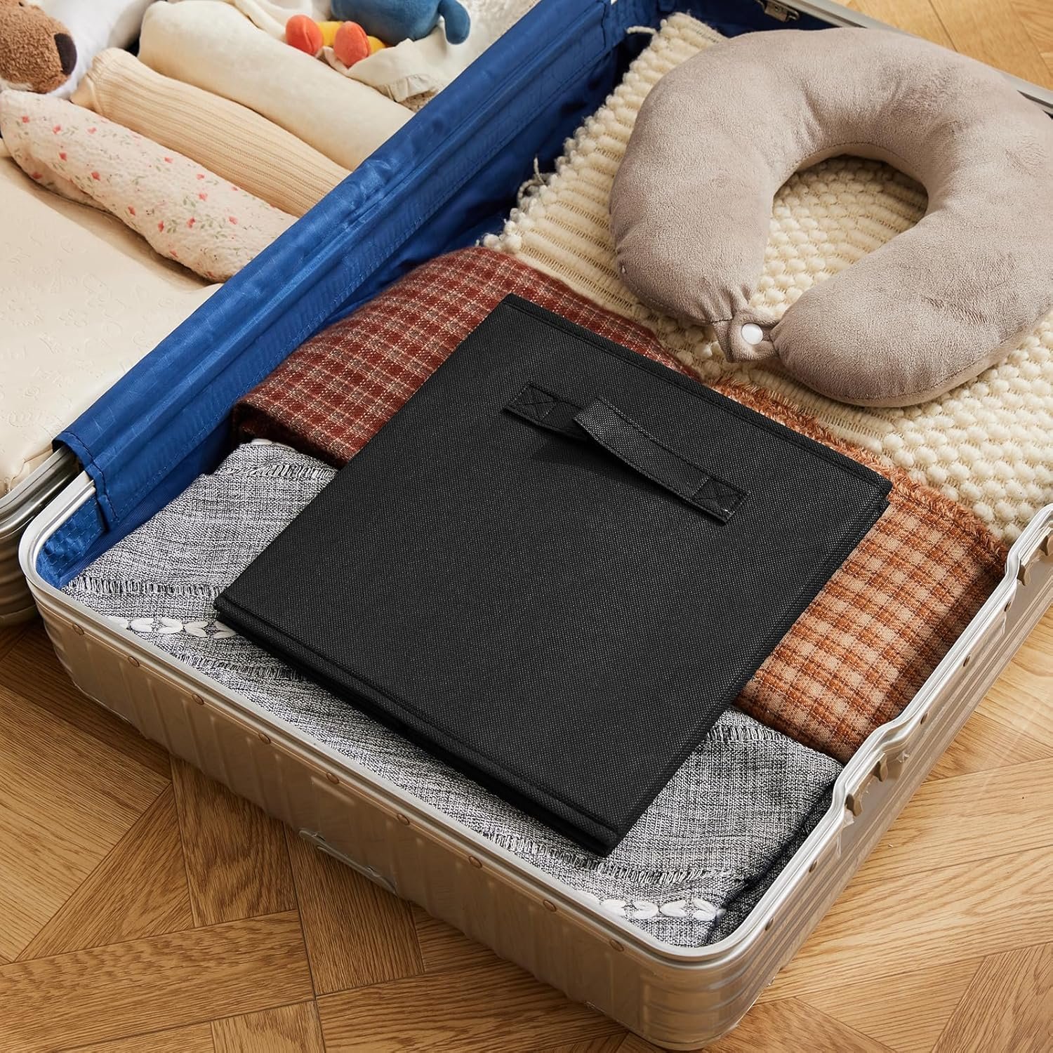 MAX Houser Fabric Cloth Storage Bins,Foldable Storage Cubes Organizer Baskets with Dual Handles for Home Bedroom Storage,Set of 6(Black) - Image 5