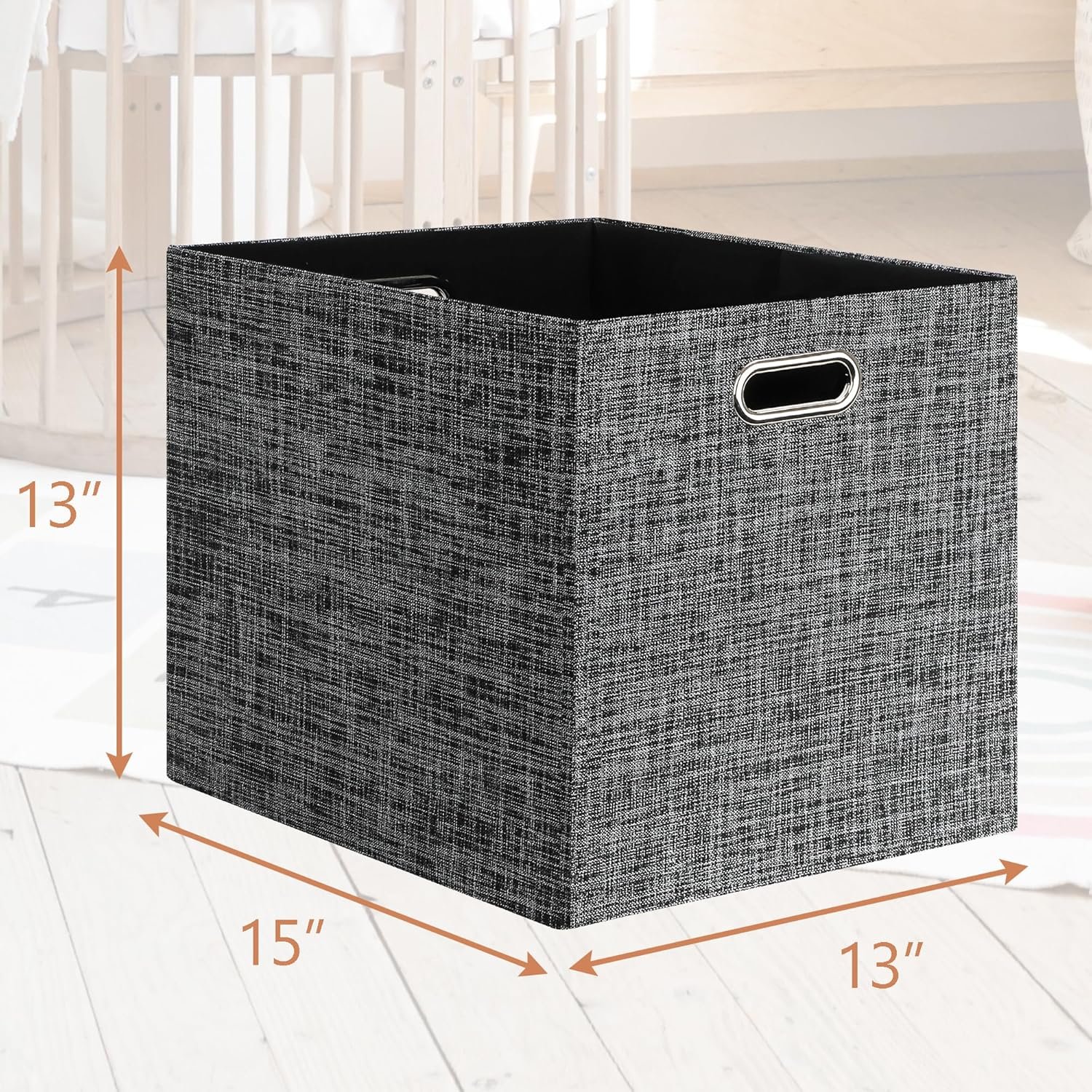 Posprica 13x15x13in Collapsible Storage Bins, Fabric Foldable Cube Storage Boxes, Decorative Storage Baskets Organizer for IKEA Kallax, Shelves, Closet, Clothes, Toy, Set of 4-Black - Image 3