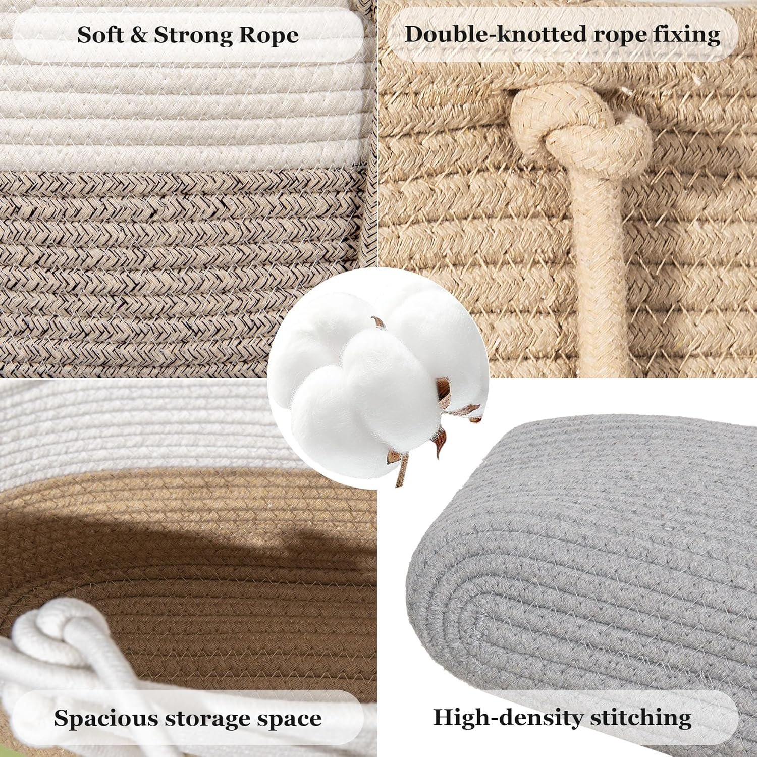 3 Tier Wall Mounted Woven Hanging Basket, Over the Door Hanging Basket with Hooks, Decorative Storage Hanging Closet Removable, Large Wall Basket for Living Room, Bedroom, Kitchen (White) - Image 4