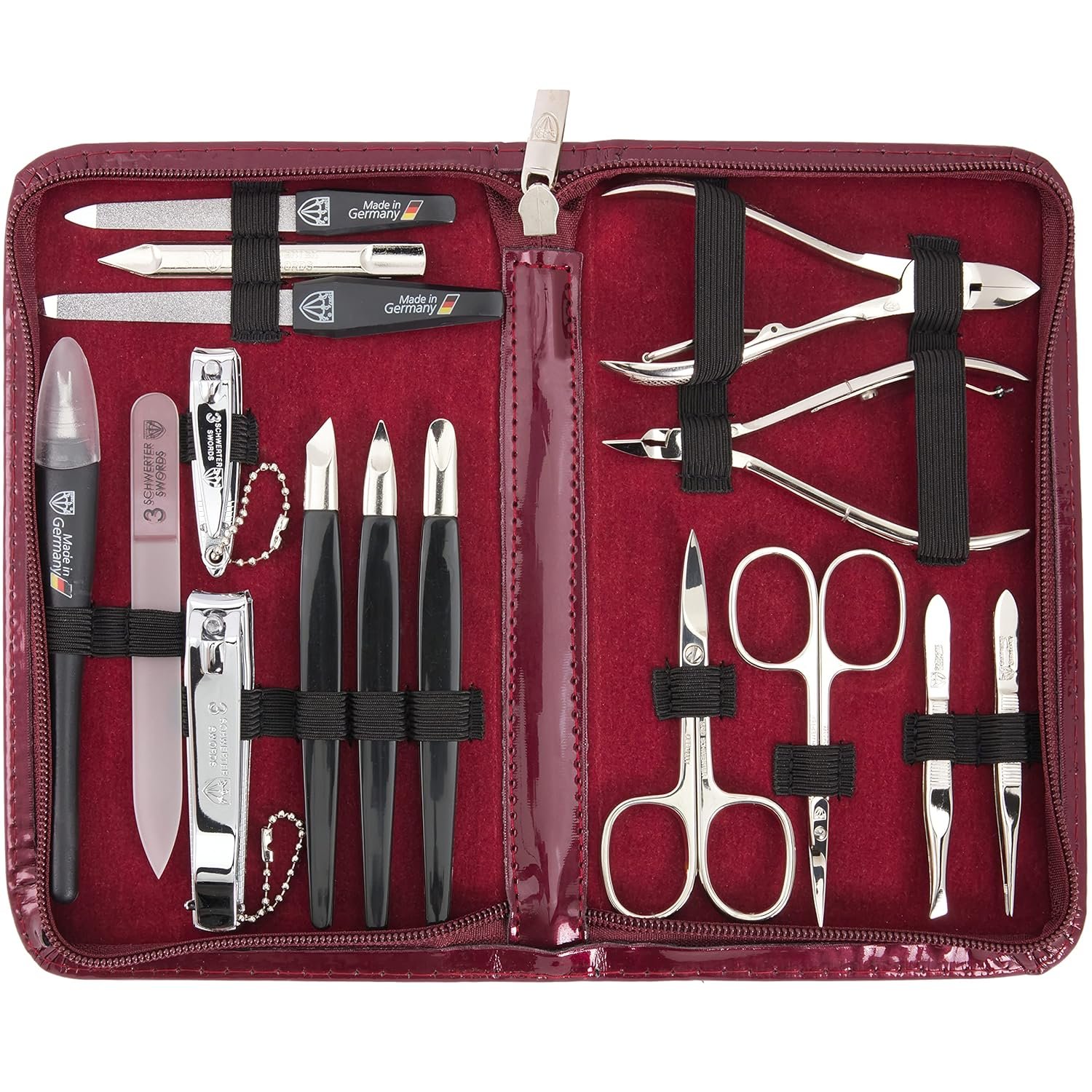 3 Swords Germany - brand quality 16 piece manicure pedicure grooming kit set for professional finger & toe nail care scissors clipper synthetic leather case in gift box, Made in Germany - Image 2