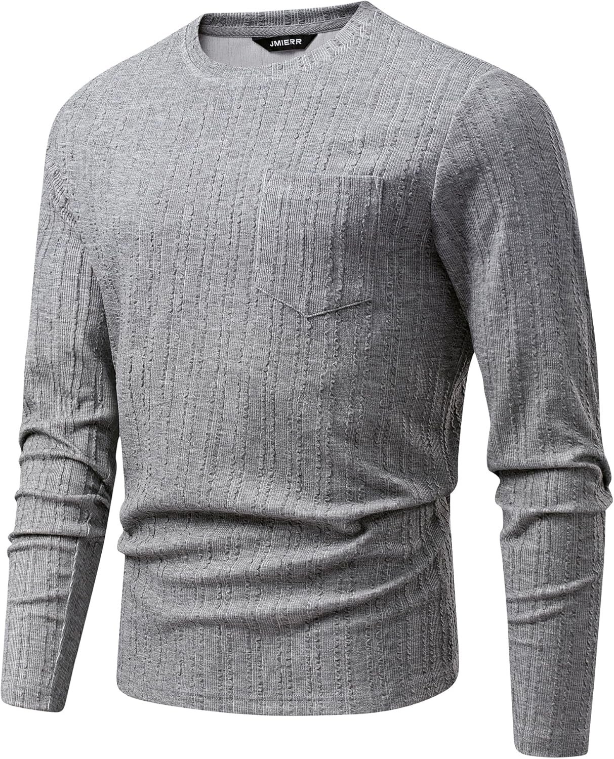 JMIERR Men's Long Sleeve Shirts Casual Crewneck Pullover T-Shirt Stretch Textured Knit Tee with Pocket - Image 9