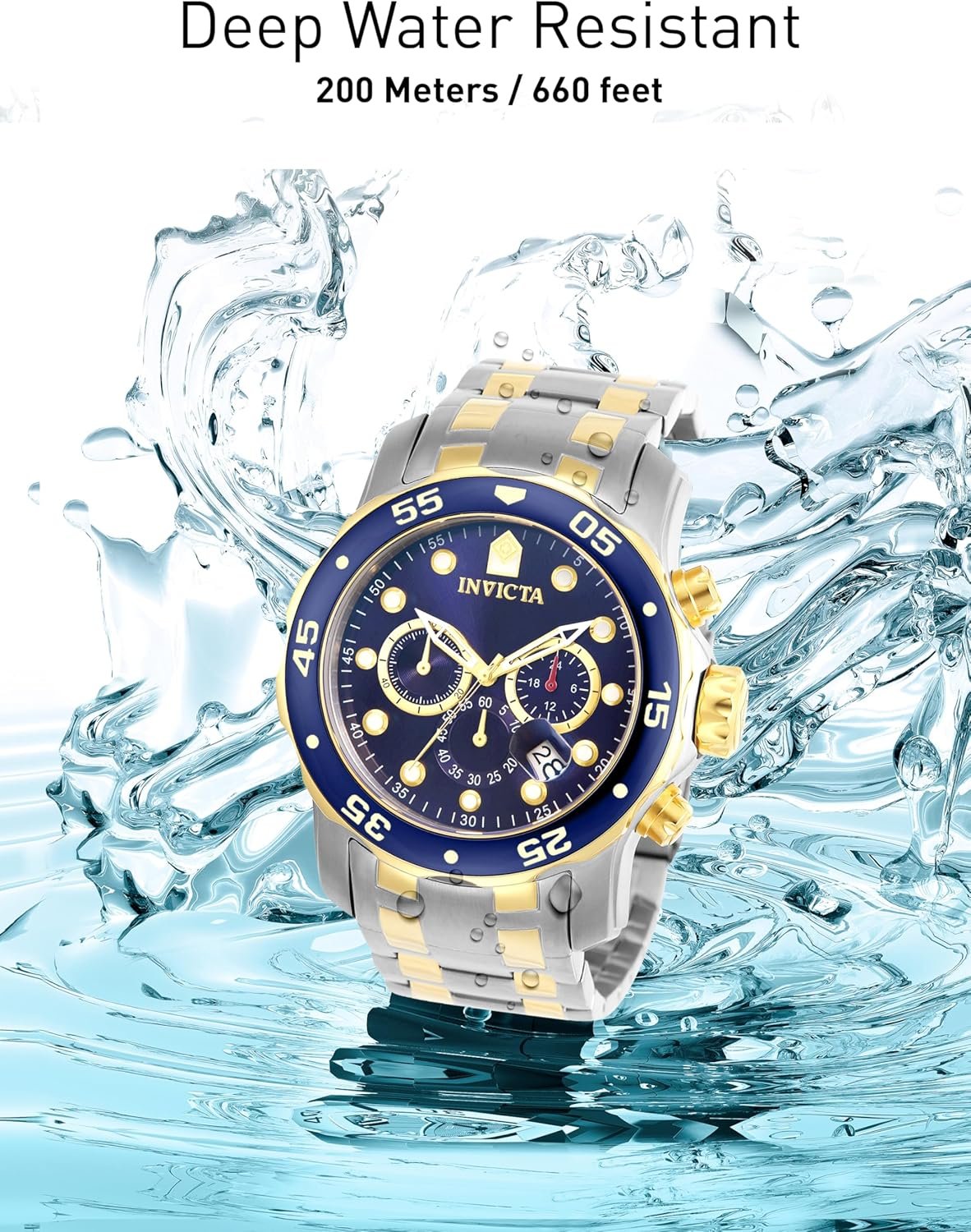 Invicta Men's Pro Diver Scuba 48mm Two Tone Stainless Steel Chronograph Quartz Watch, TT/Blue (Model: 0077) - Image 7