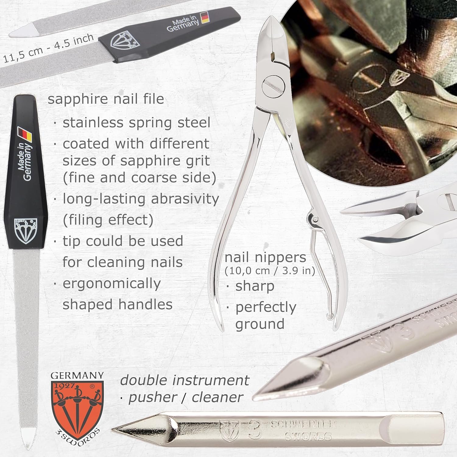 3 Swords Germany - brand quality 7 piece manicure pedicure grooming kit set for professional finger & toe nail care scissors clipper fashion leather case in gift box, Made by 3 Swords Germany (6288) - Image 4