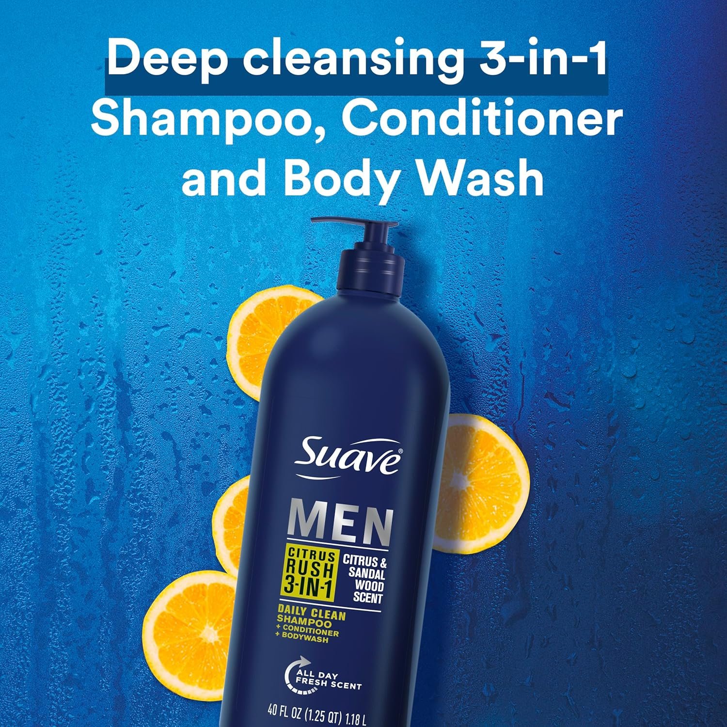 Suave Shampoo Conditioner Bodywash Men 3 in 1 Citrus & Sandal Wood to Cleanse and Nourish Hair and Skin, 40 oz Pack of 3 - Image 4