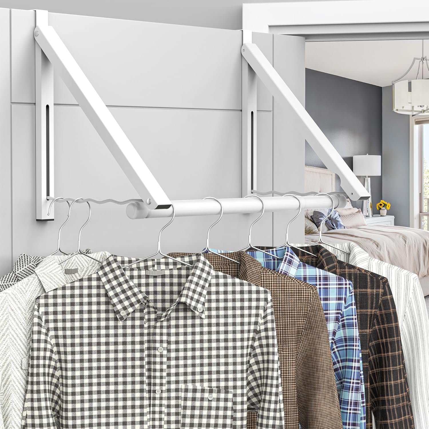 Over The Door Drying Racks for Laundry, Expandable Foldaway Clothes Rail, Suitable for Doors in Bedrooms, Dorms, and Bathrooms - Image 2