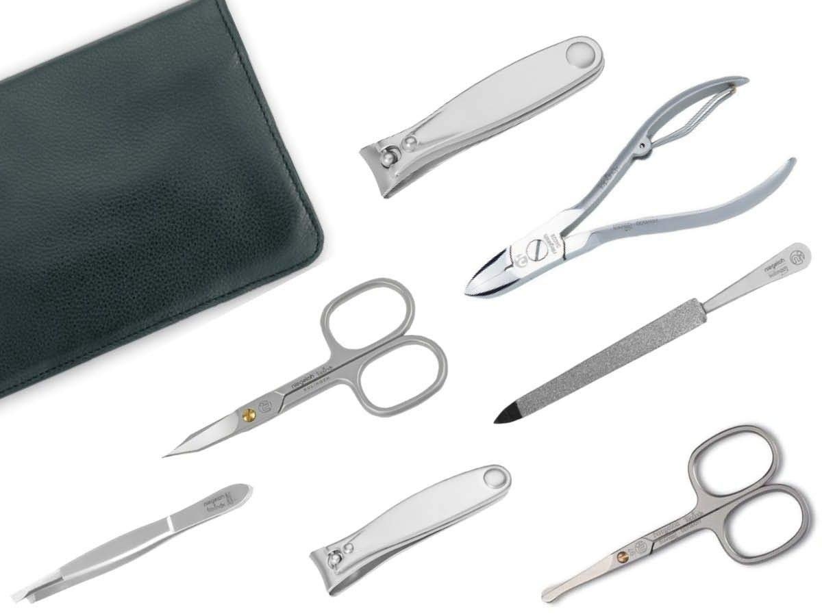 TopInox® "IMANTADO XL" Manicure Set for Men in Black Leather Case by Niegeloh, Germany - Image 3