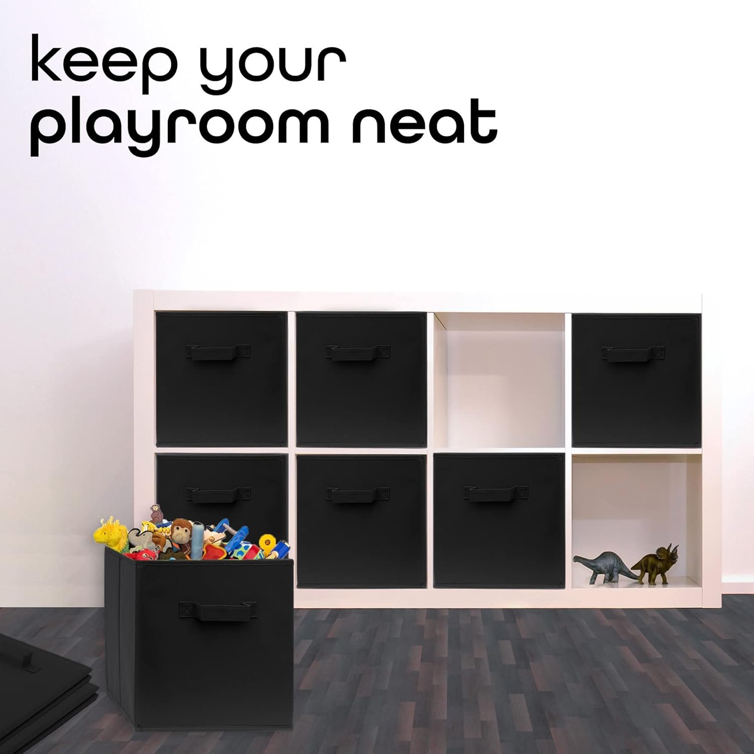 Pomatree Storage Cubes - 11 inch Cube Storage Bins (9 Pack) | Foldable Cubby Organizer Bin for Closet, Clothes and Toys | 2 Reinforced Handles | Fabric Basket Bin (Black) - Image 6