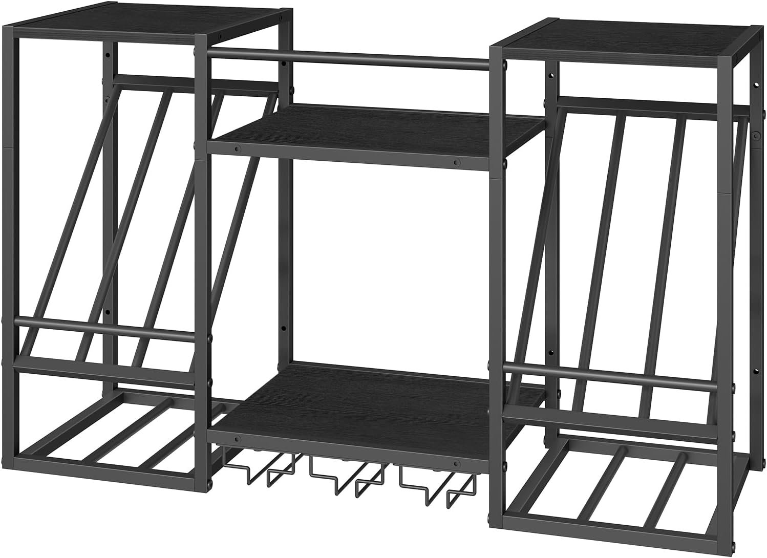 HOOBRO Wall Mounted Wine Rack, 3-Tier Floating Shelf with Glass and Bottle Holders Display Storage, for Dining Room, Kitchen, Living Room, Black BB23BJ01 - Image 10