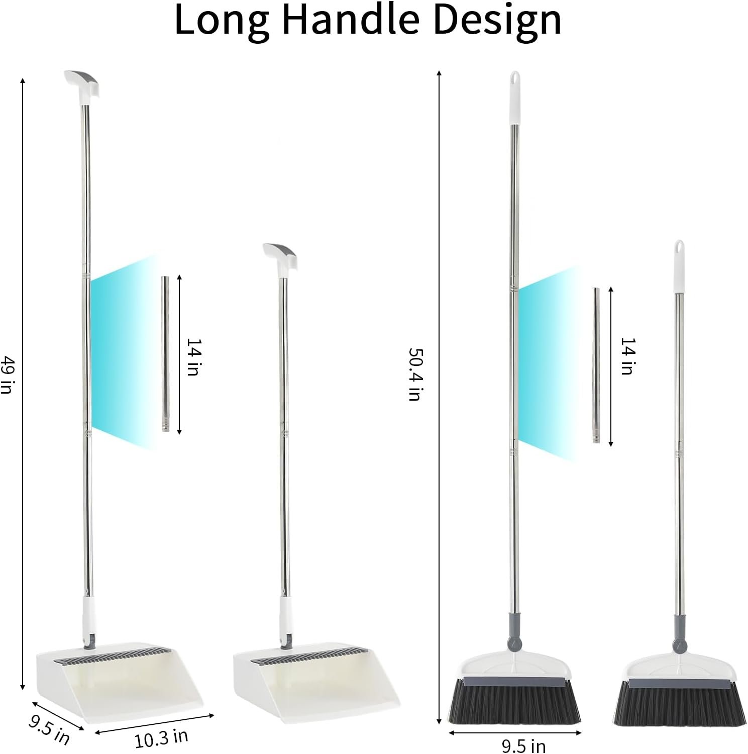 Broom with Dustpan Combo Set, 2 in 1 Broom and Dustpan Set with Long Handle, Upright 180° Rotating Broom with Brush and Lightwight Dust Pans for Home Kitchen Room Office Lobby Floor Cleaning,White - Image 7